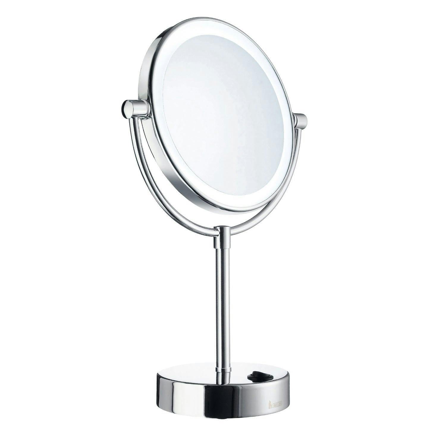 Smedbo Light Polished Chrome Led Dual Mirror - Freestanding With 5X Magnification, Battery Operated Bathroom Table Mirror