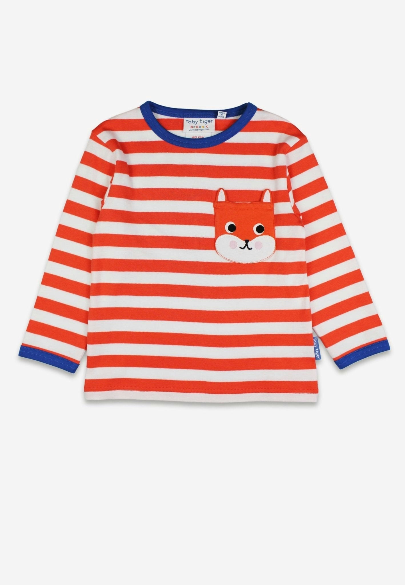 Toby Tiger Orange/White Organic Squirrel Pocket Applique Long Sleeved T-Shirt - 2-3Y / 98Cm