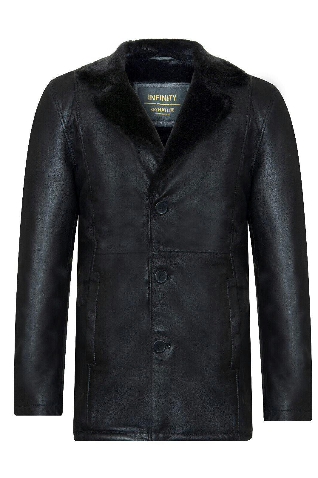 Infinity Leather Men's Black Reefer Leather Jacket - Tadcaster - Uk 4XL | Eu 58 | Us 48