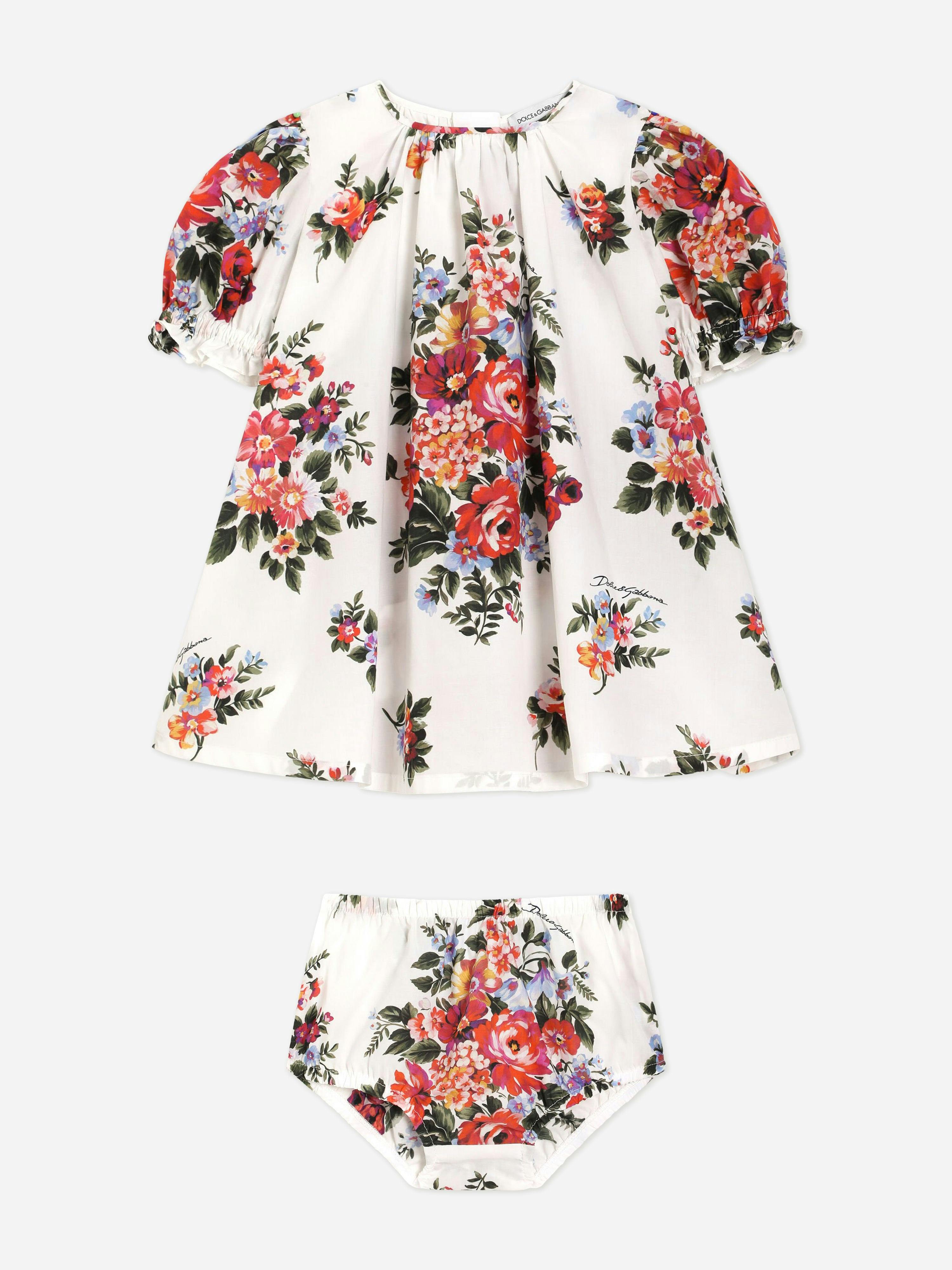Dolce & Gabbana Kids Girls White Dolce & Gabbana Baby Floral Dress With Knickers In - 24 - 30 Mths