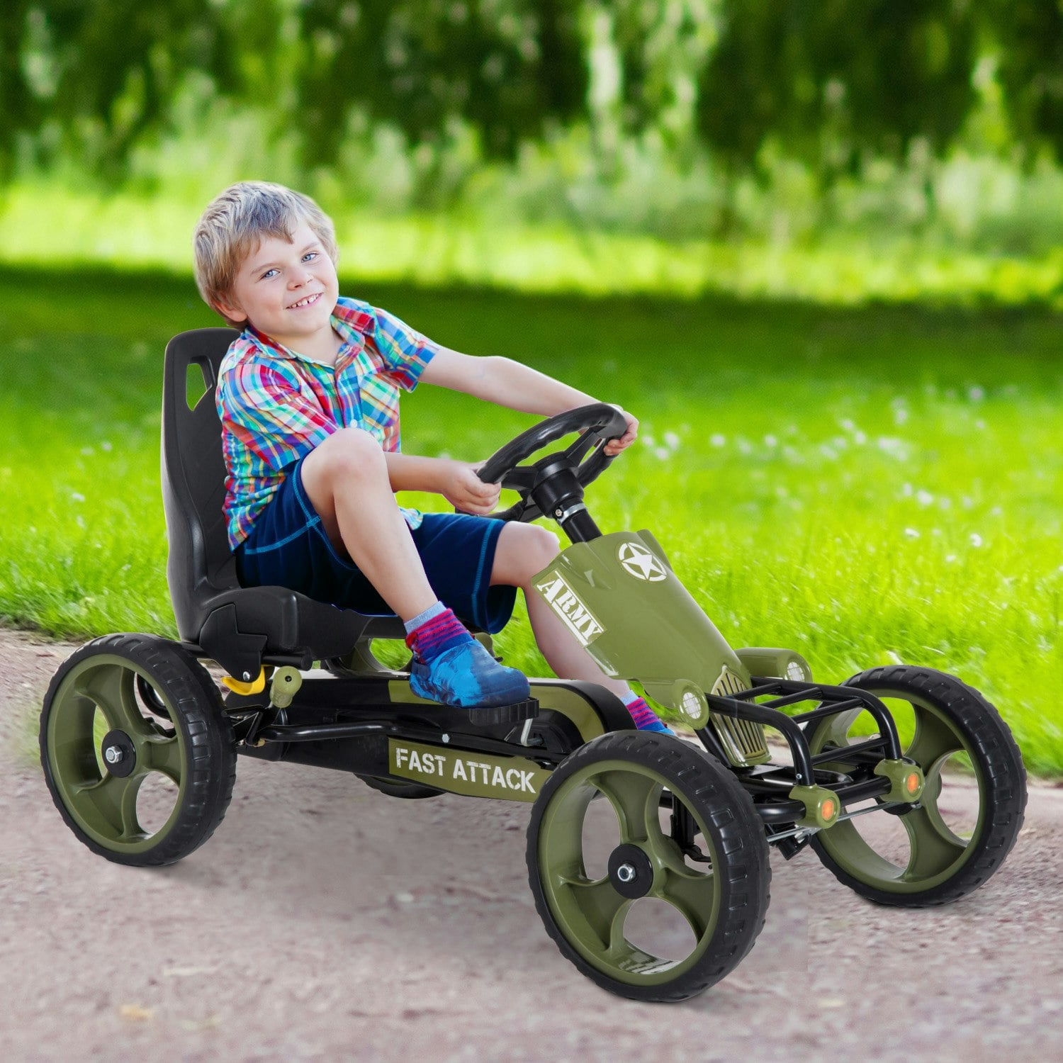 HOMCOM Pedal Go Kart with EVA Tyres Manual Clutch for Age 3-6 Years Green | Kids Ride On Racer, Braking, Adjustable Seat - Image 8
