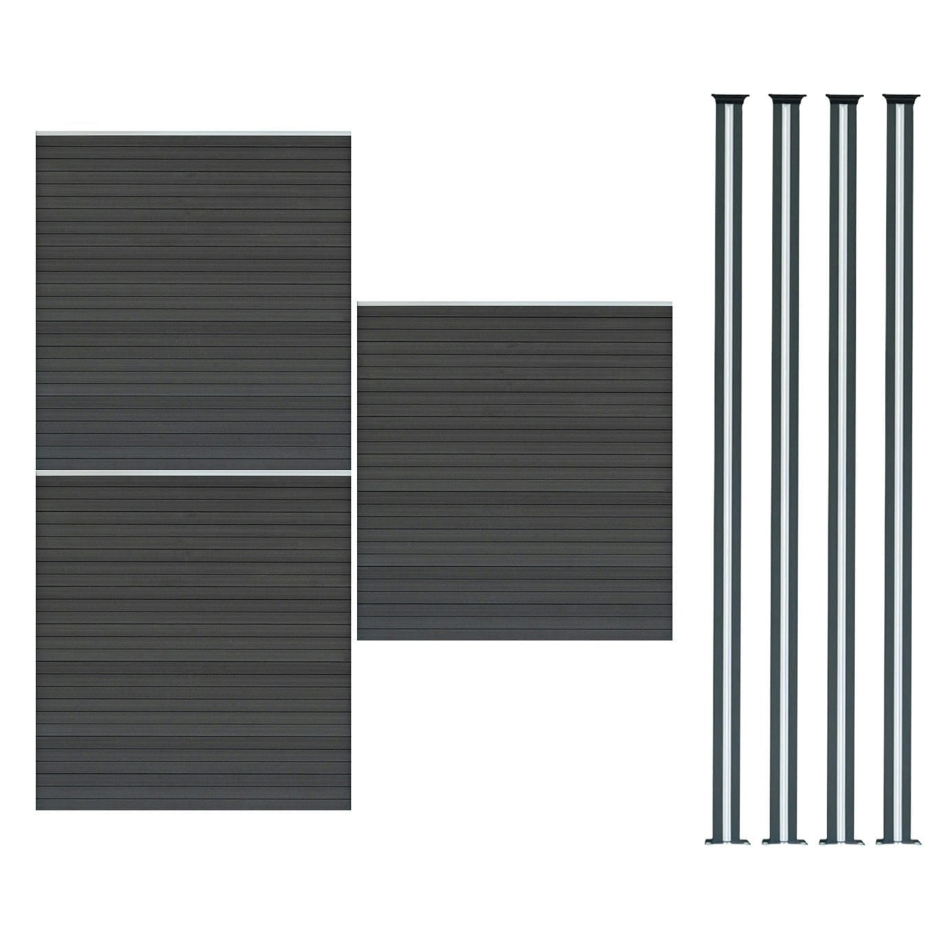 Rackhams Grey Composite Fence Panel X 3 & Led Posts X 4