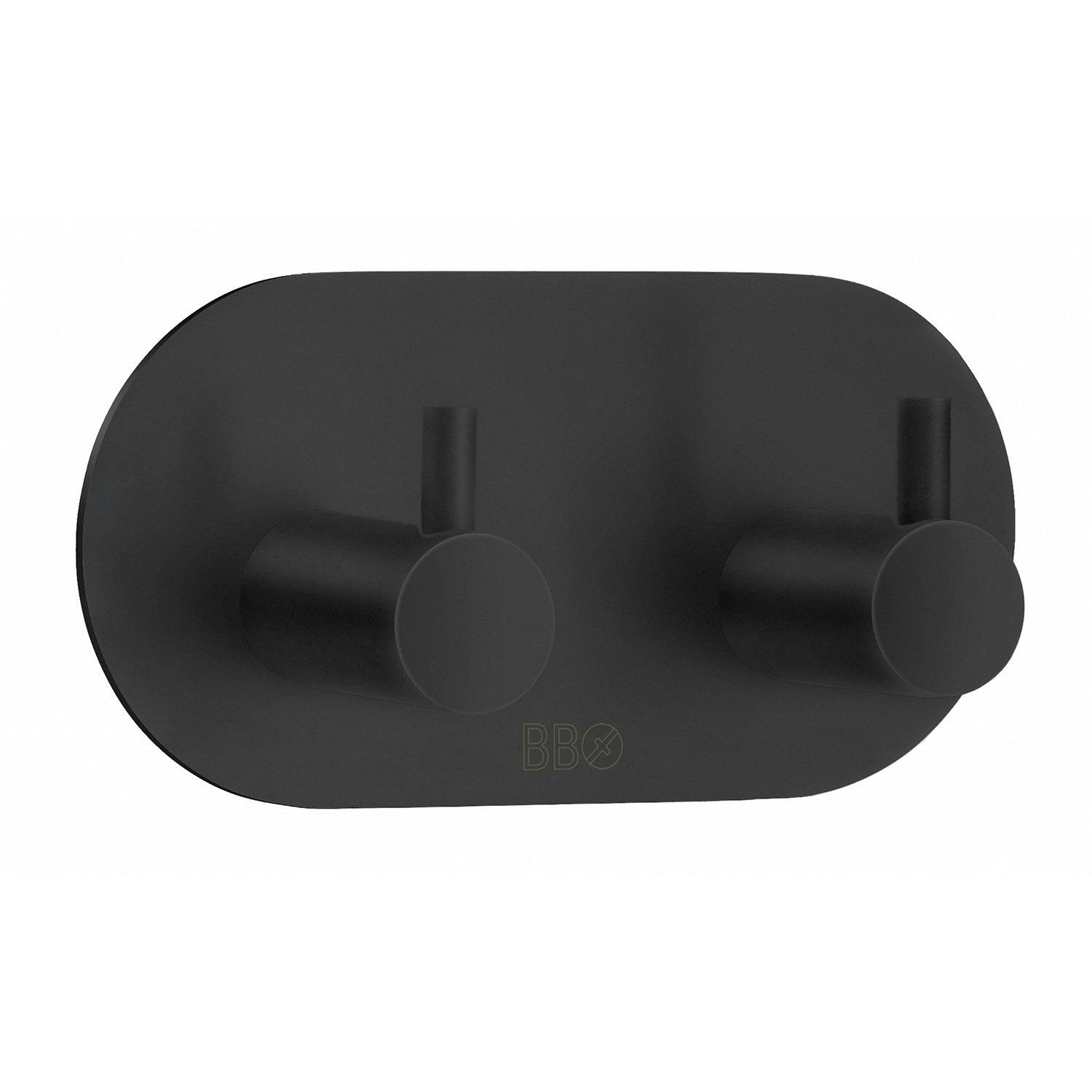 Beslagsboden Black Stainless Steel Double Towel Hook (96 X 48Mm) Self Adhesive Bathroom Wall Mounted