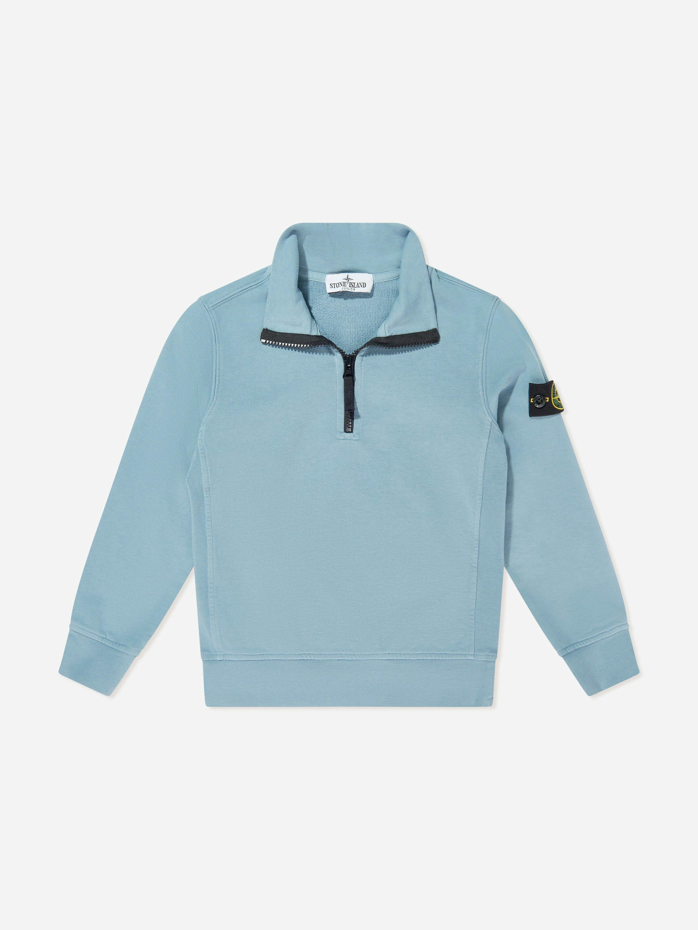 Stone Island Boys Blue Junior Half Zip Sweatshirt In - 8 Yrs