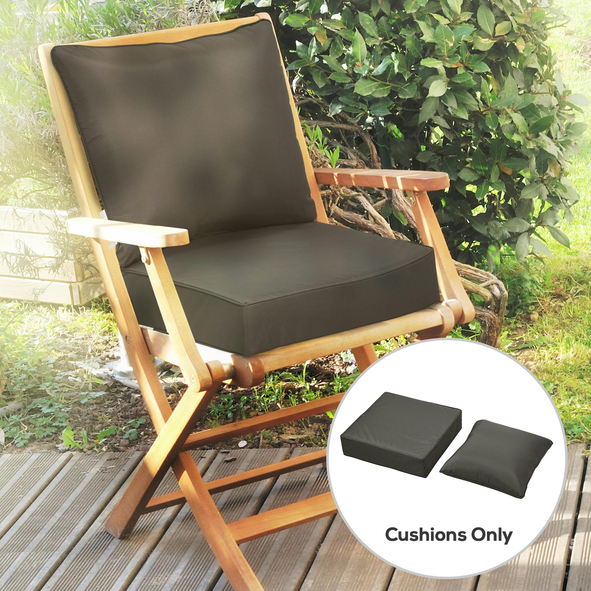 Rackhams Grey/Dark Outdoor Seat And Back Cushion Set, Deep Seating Chair Cushion, - Olefin, Sponge, Tiled Cotton - 61Cm X 61Cm X 15Cm