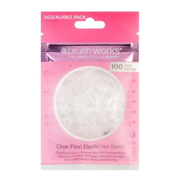Brushworks Flexi Elastic Hair Bands – 100-Pack Clear Stretch Hair Ties, Strong Hold, Thin Rubber Bands for Women, Girls, Men, Kids, Braids & All Hair Styles, Reusable, Resealable, Vegan & Cruelty-Free - Image 3