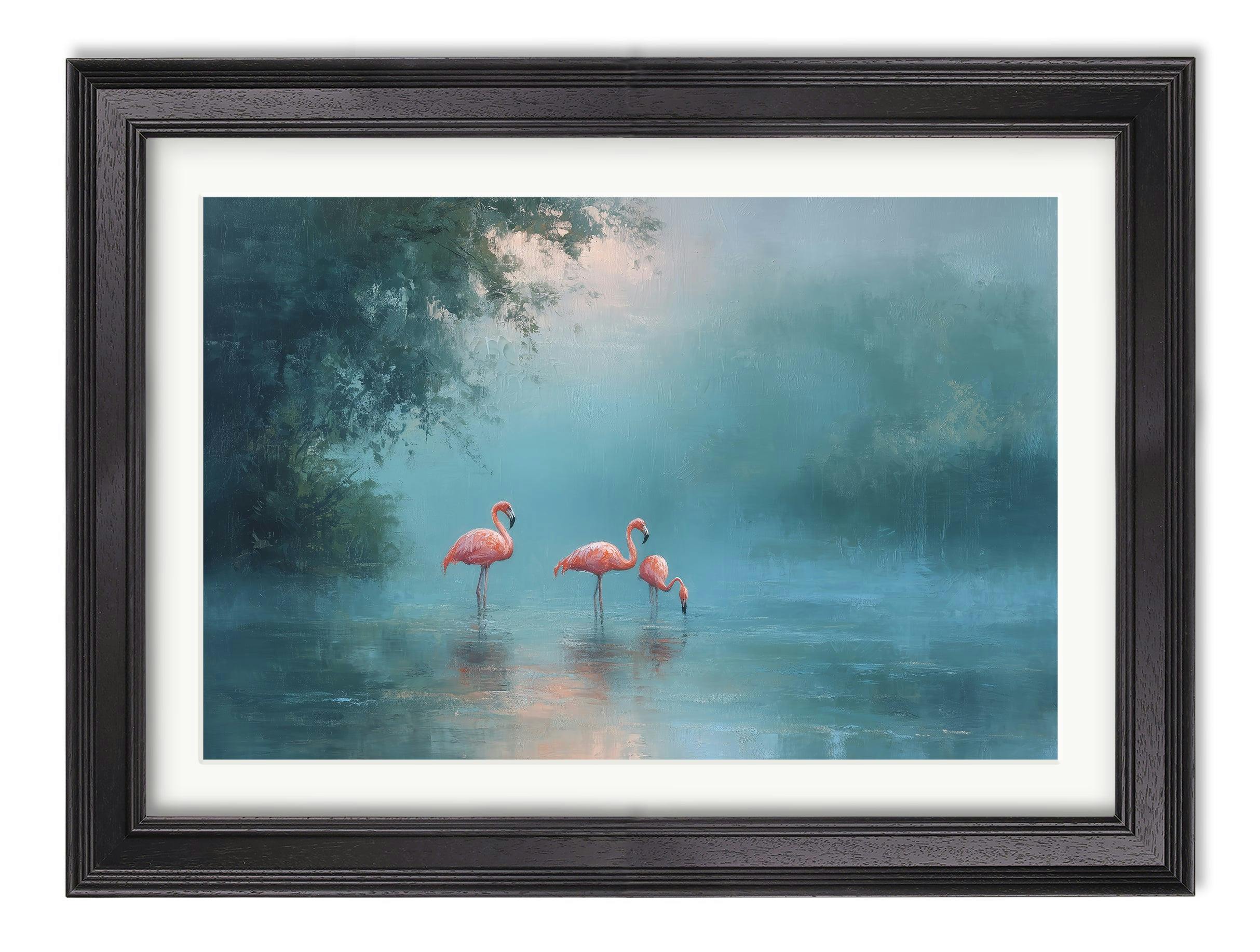 Rackhams Black Misty Lake Flamingos - Hurstwood Frame - Misty Lake Flamingos - 38 X 50Cm (A3)