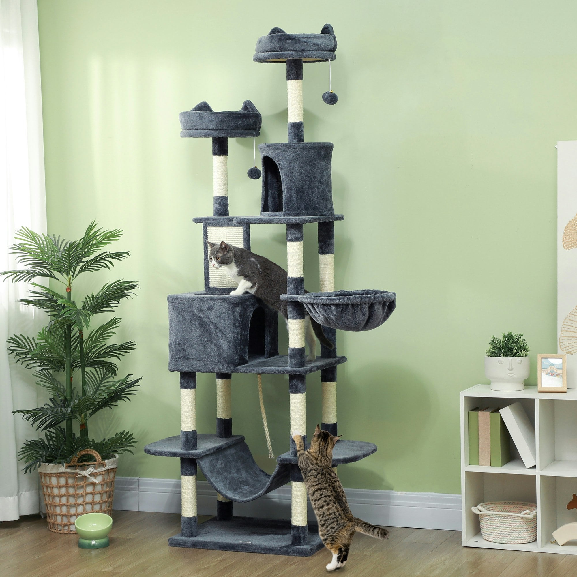 B&Q - 206Cm Cat Tree With Scratching Posts Beds Condos HammocksDark Grey - Image 4