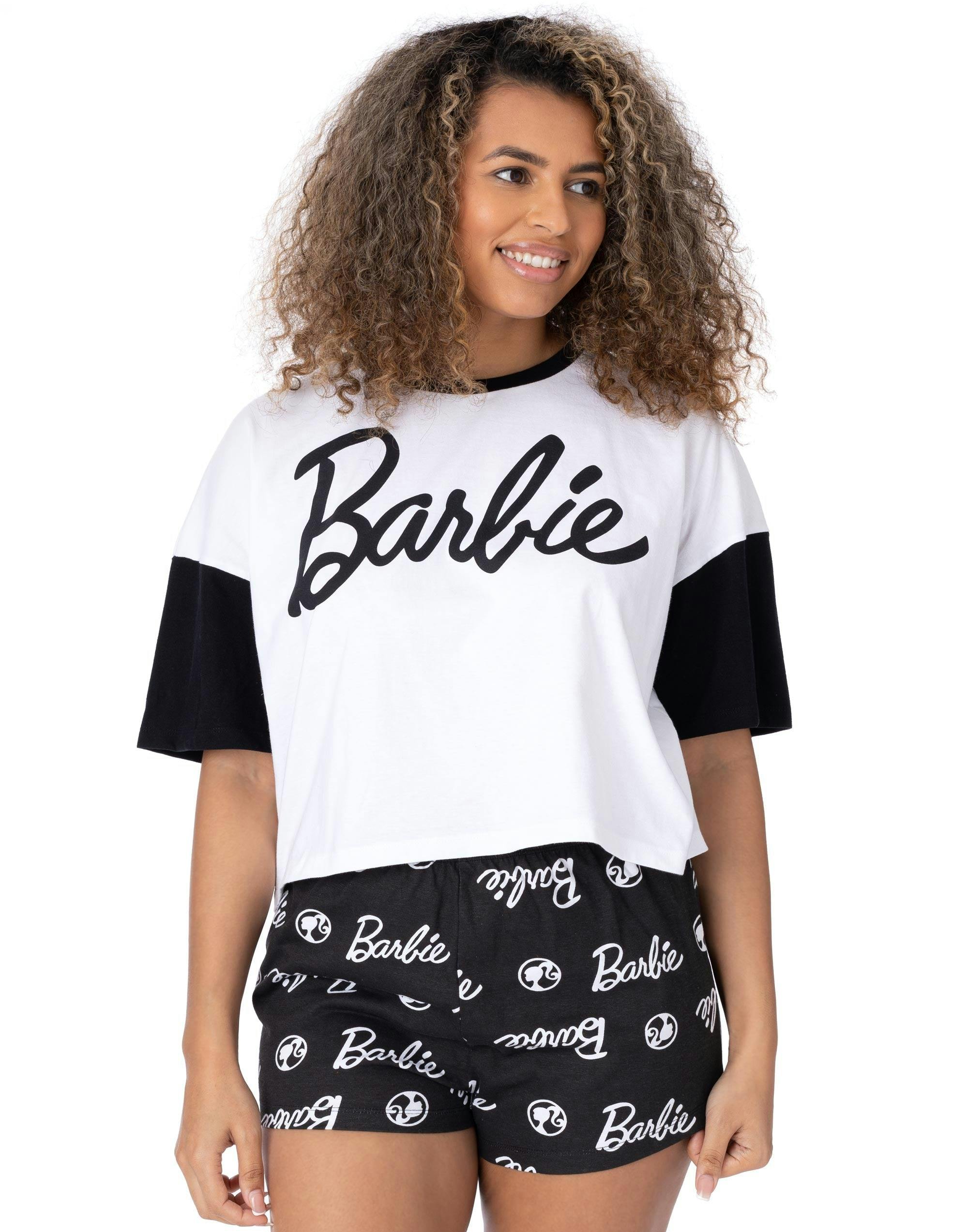 Vanilla Underground Women's White/Black Barbie Multicoloured Short Sleeve Short Leg Pyjama Set - Small