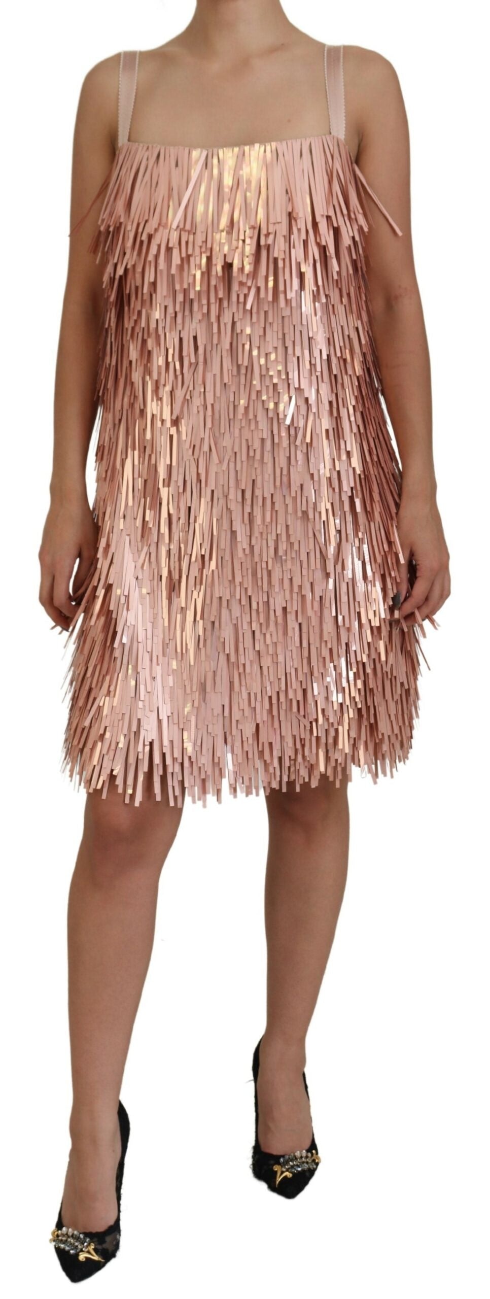 Dolce & Gabbana Gold/Pink Sequin Fringe Mini Dress - Rose - Size 40 It