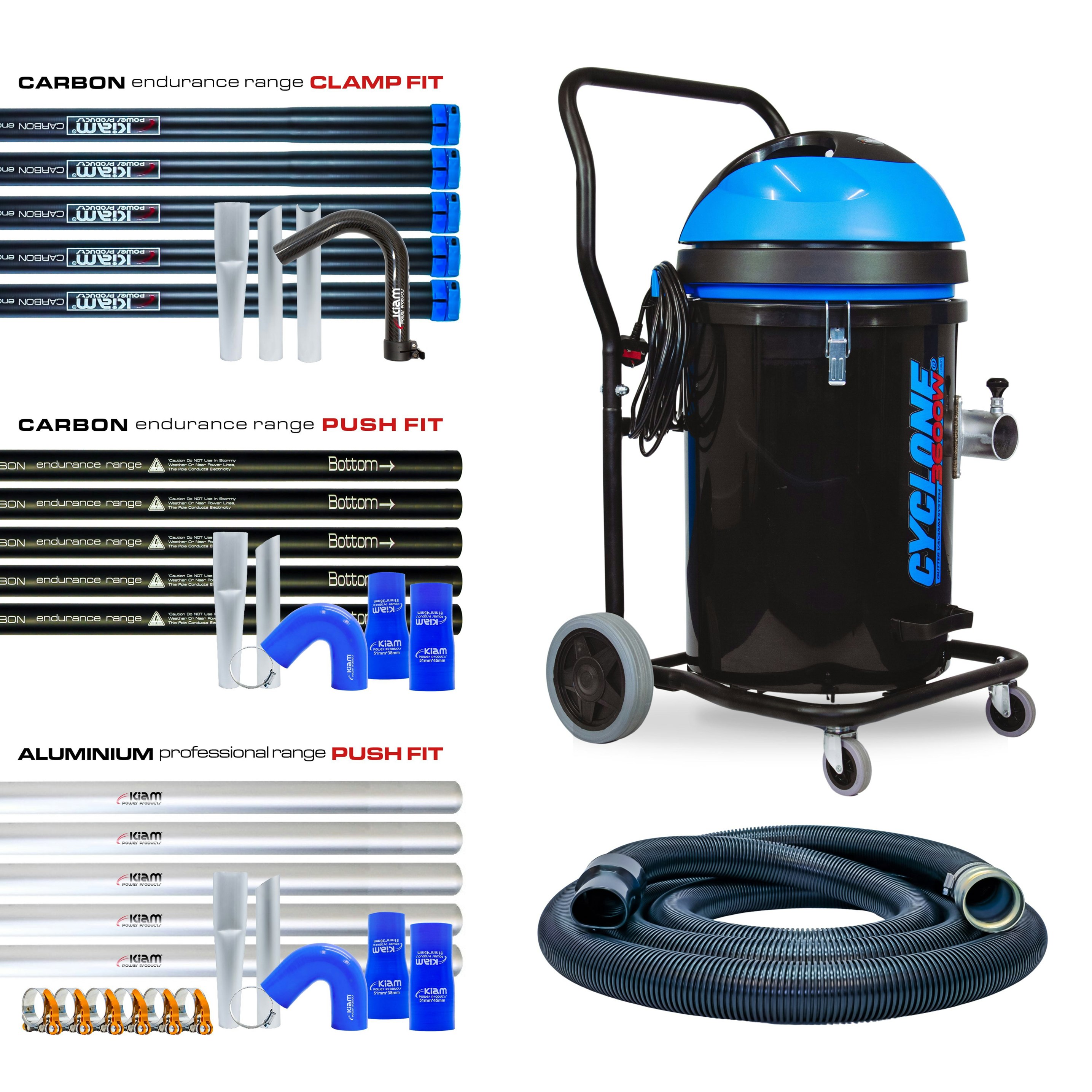 Equip2clean Black Kiam Cyclone® Gutter Vacuum System 3600W Polypropylene (Black) - 20Ft Aluminium