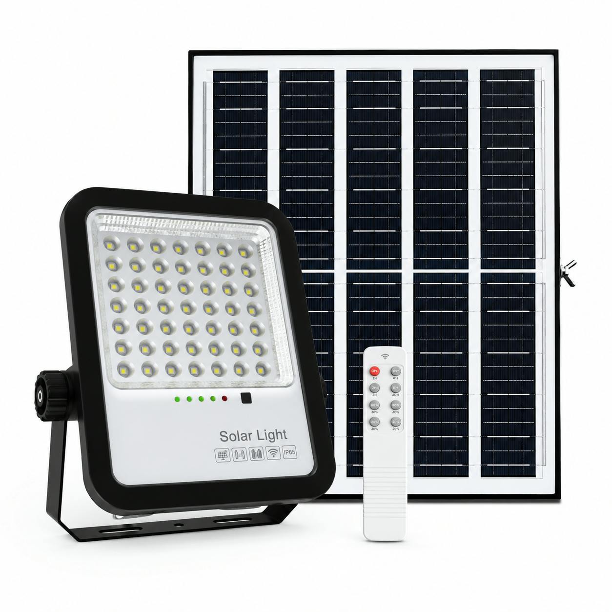 Rackhams White/Light 300W Led Floodlights With Solar Panels, 20W Solar Panel, 20Ah Battery, 2700 Lumens