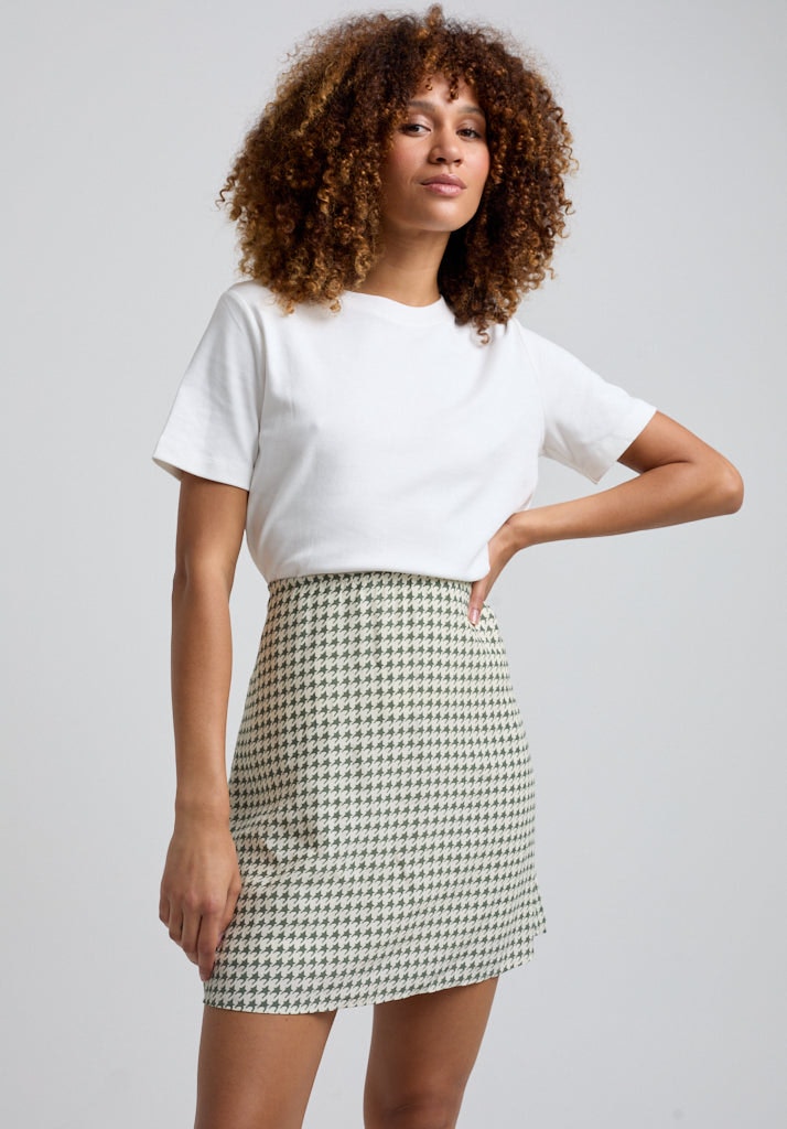 Lily And Lionel Green Sadie Flare Houndstooth Print Mini Skirt In - 10