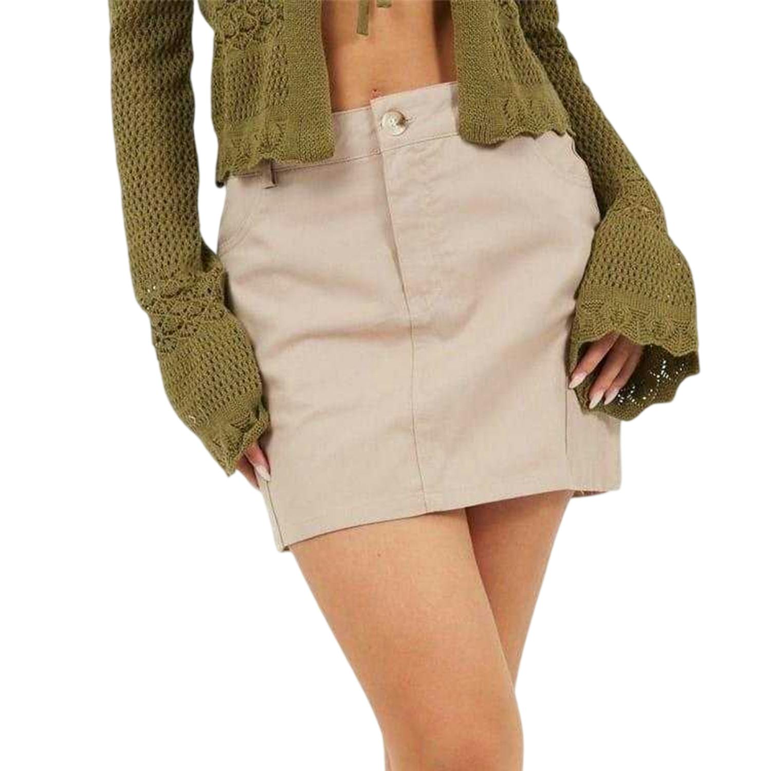 Brave Soul Women's Denim Cargo Pocket Mini Skirt - Stone - 8 Uk - Stone - 100% Mixed