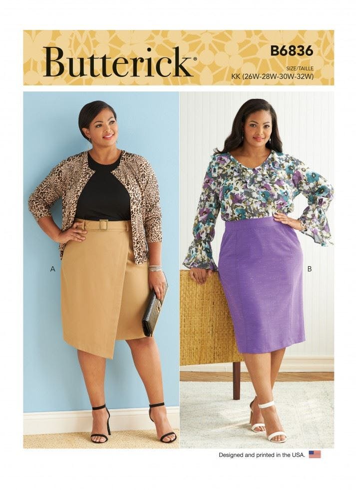 Butterick Women's Sewing Pattern 6836, Skirts For Kk (26W-28W-30W-32W) - Easy - Rr (18W-20W-22W-24W)