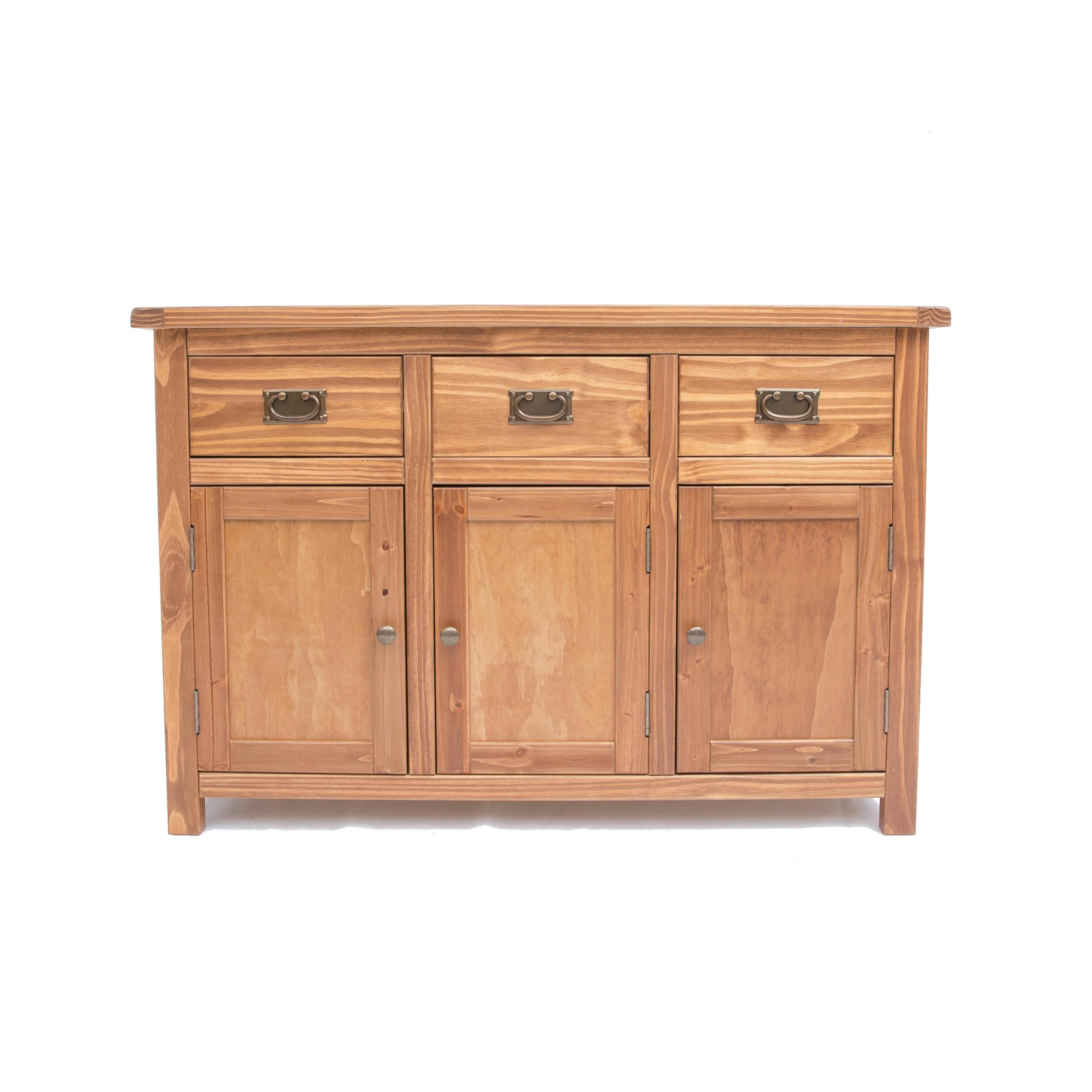 Rackhams Brown Padua Lacquered 3 Drawer 3 Door Sideboard Brass Drop Handle