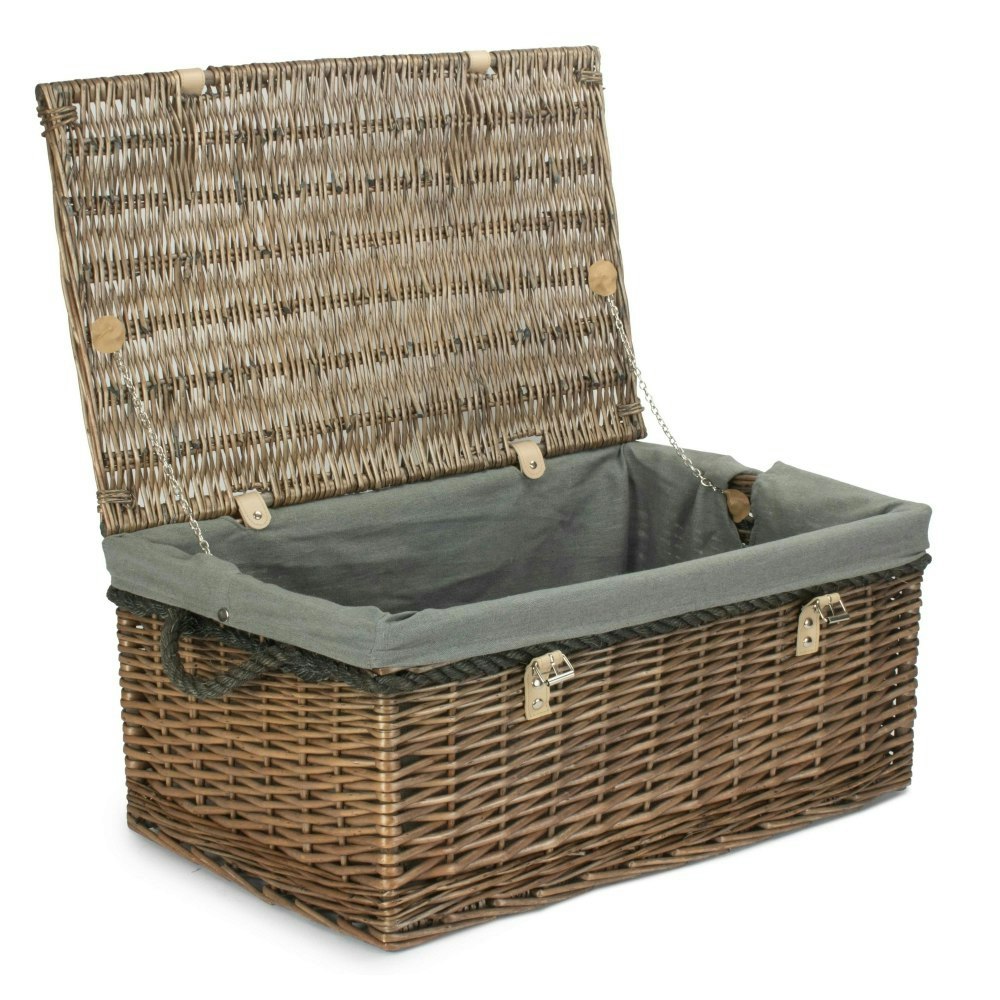 Red Hamper Red/Grey Hamper 62Cm Antique Wash Picnic Basket