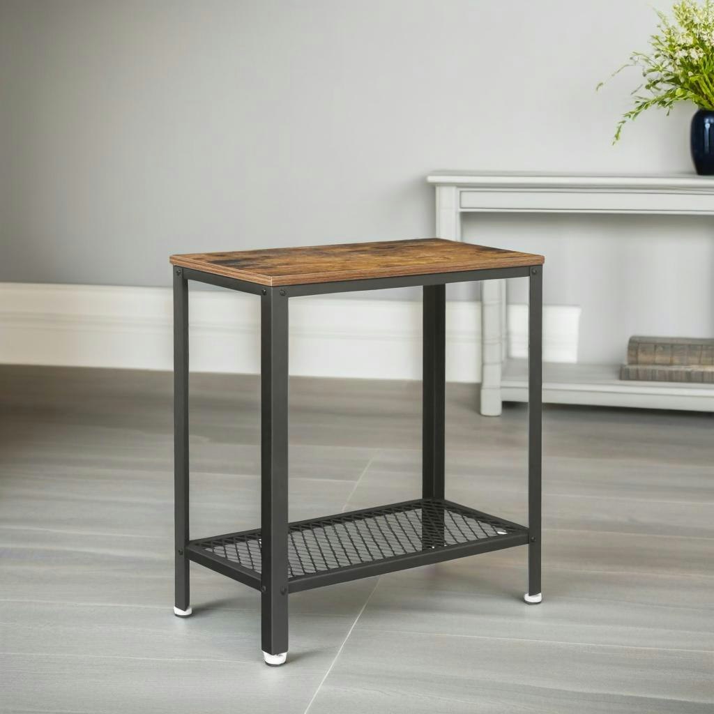 Rafaelo Mobilia Brown 2 Tier Industrial Side End Table With Mesh Shelf