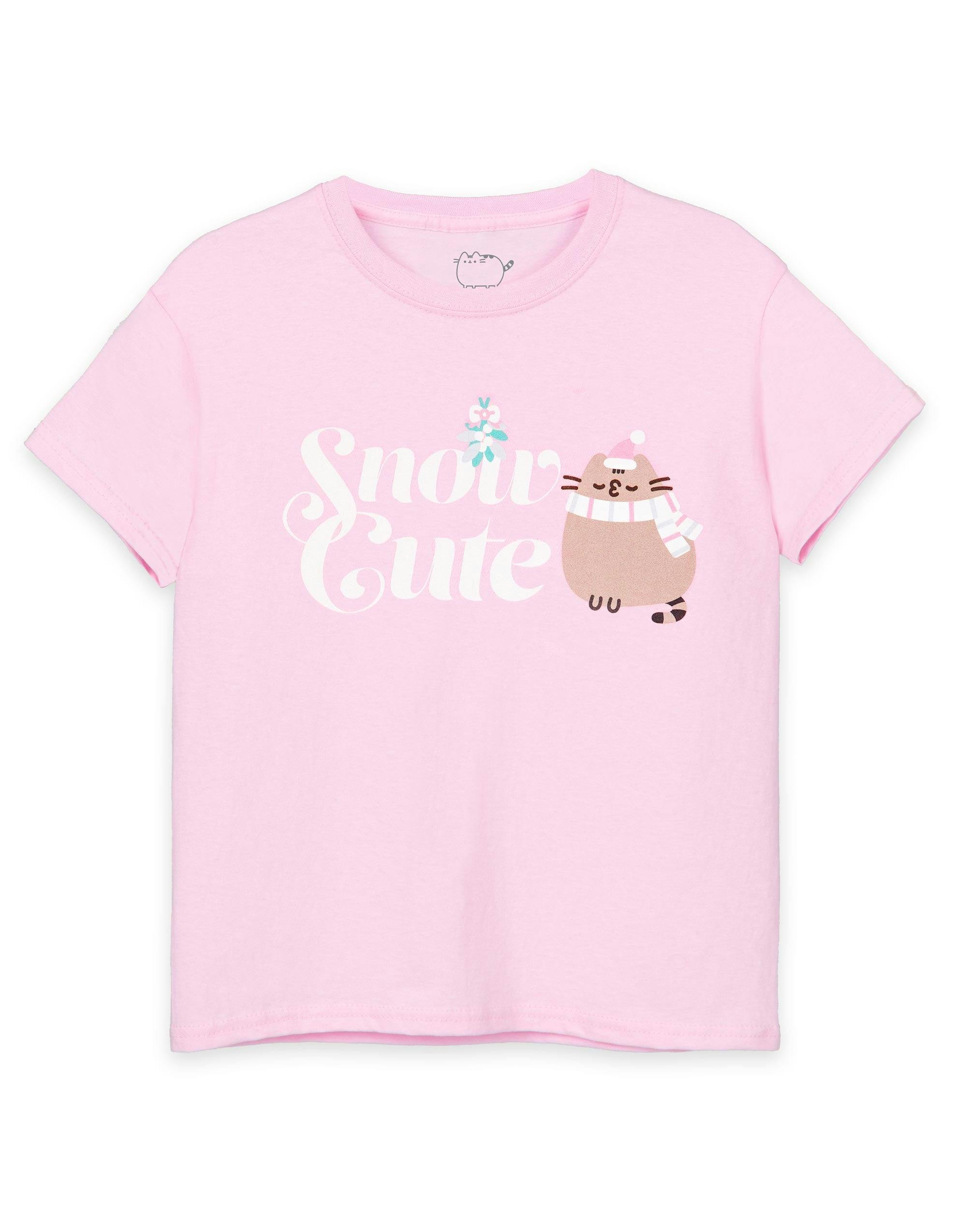 Vanilla Underground Girls Pink Pusheen Snow Cute Short Sleeved T-Shirt - 13-14 Years