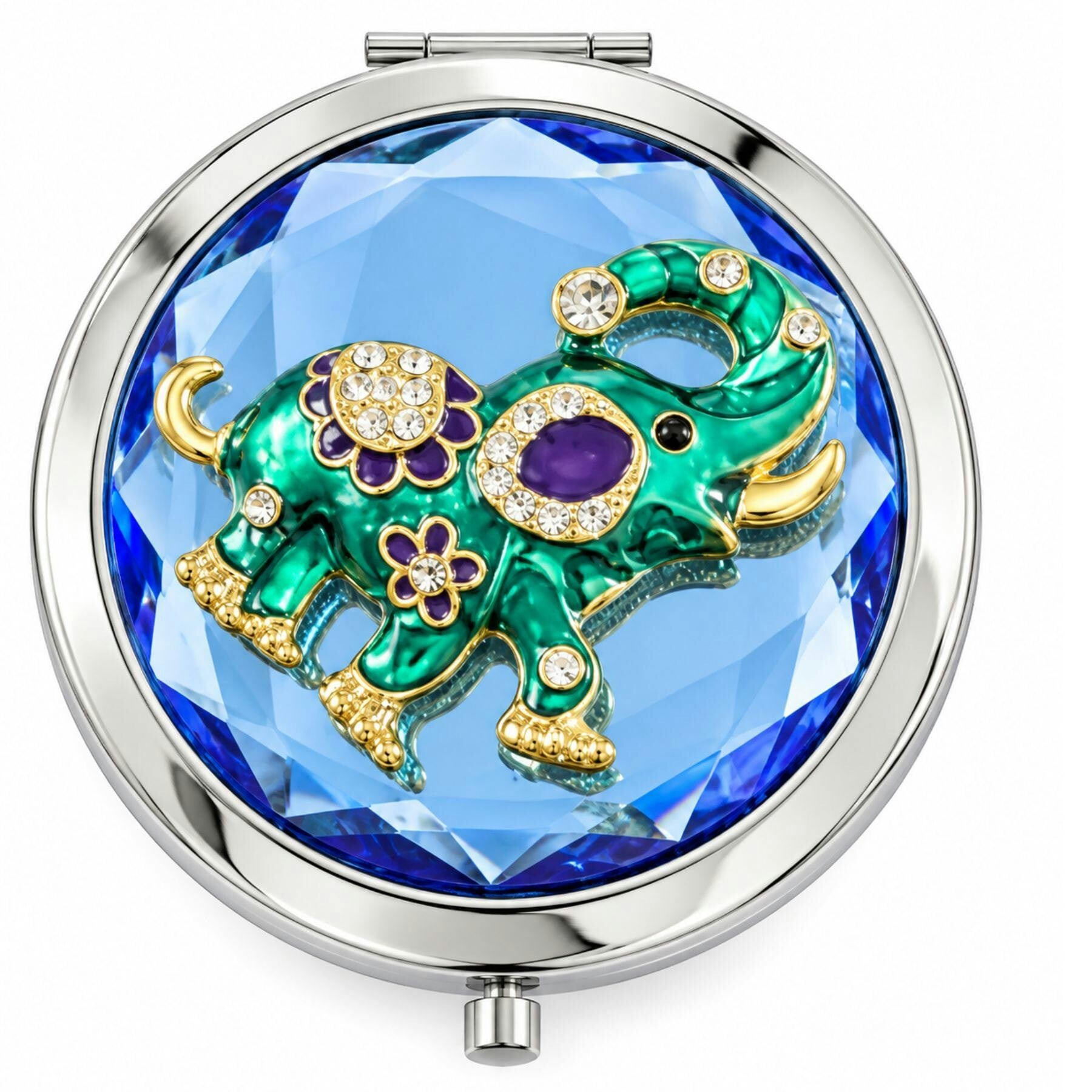 Love Emvy Blue/Green Sparkly Elephant Compact Mirror - With Elephant