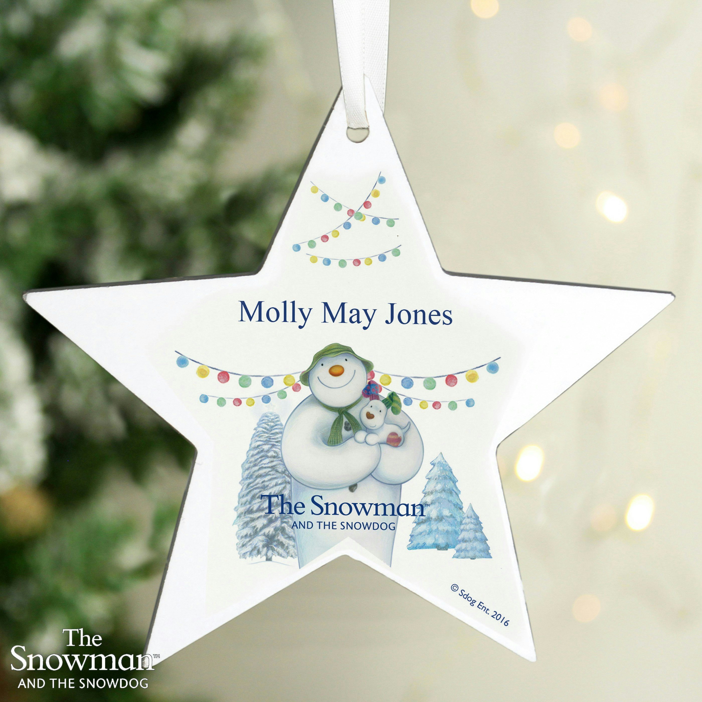 Personalised Memento Company Personalised The Snowman And The Snowdog Wooden Star Decoration