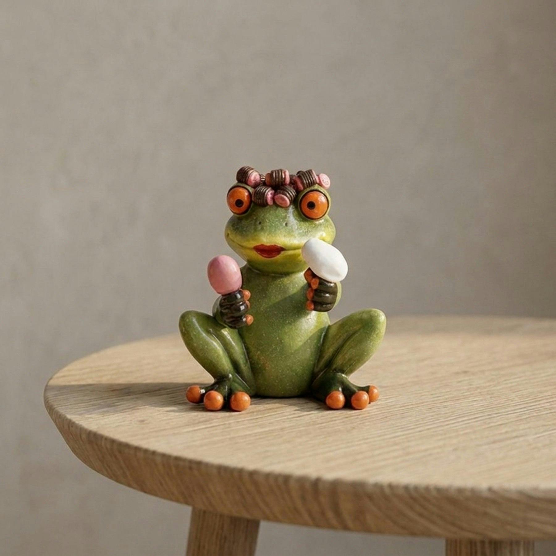 Garden Greatness Light Quirky Hairdo Frog Figurine Ornament
