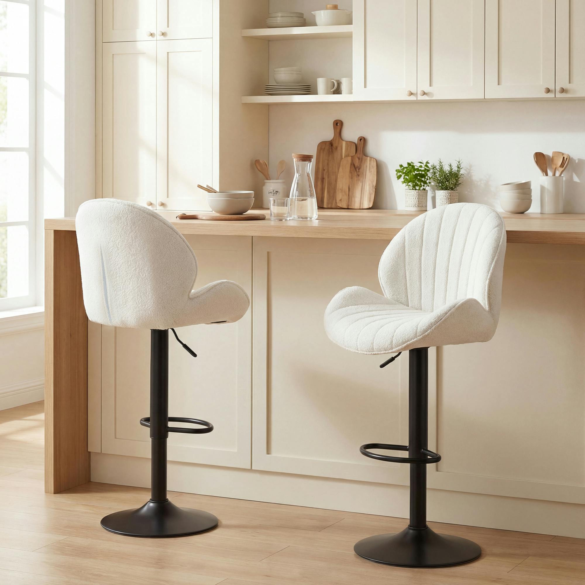 Rackhams Cream Modern Bar Stools Set Of 2, Swivel Counter Height Barstools