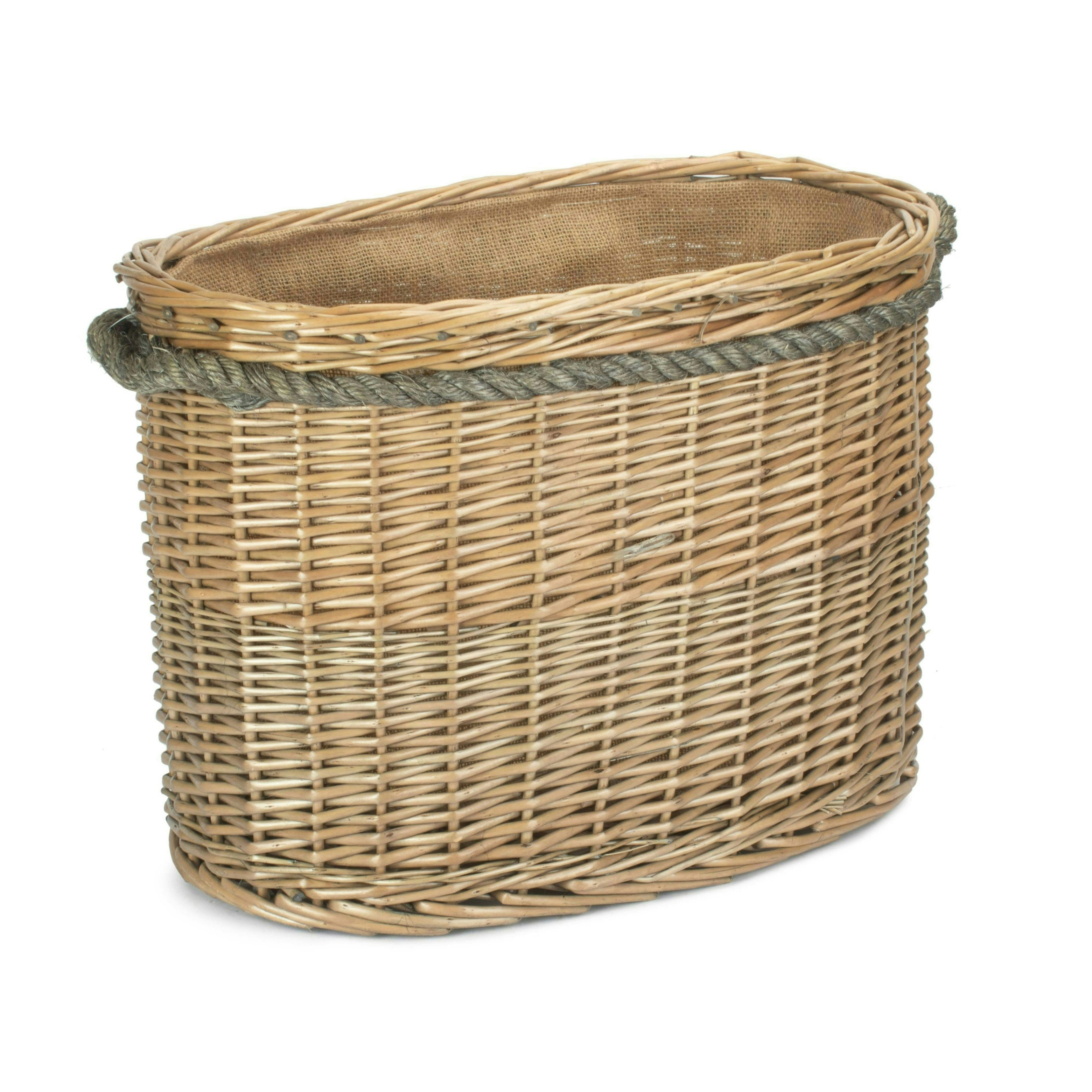 Red Hamper Red/Brown Hamper Oval Rope Handled Wicker Log Basket - Small
