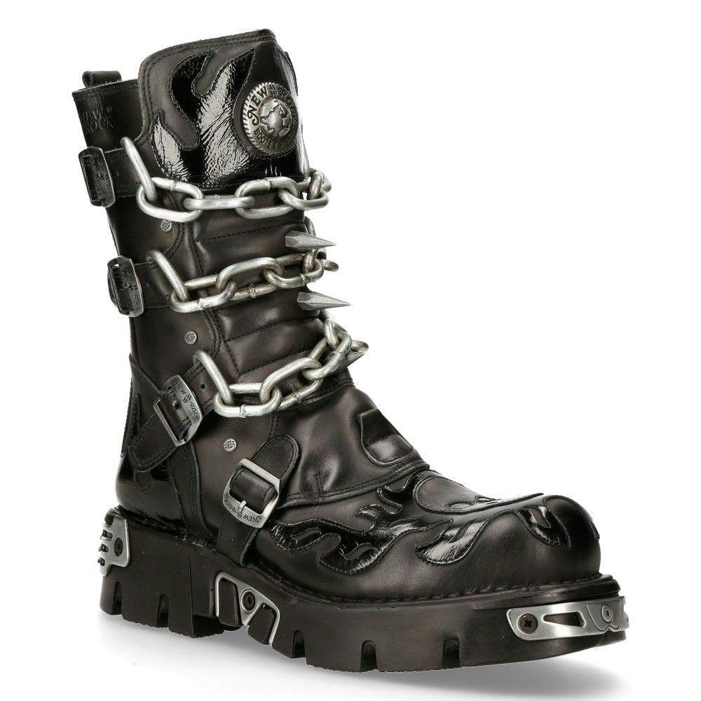 New Rock Black Spiked Mid-Calf Gothic Boots-727-S1 - Uk 9 | Eu 43 | Us 10.5