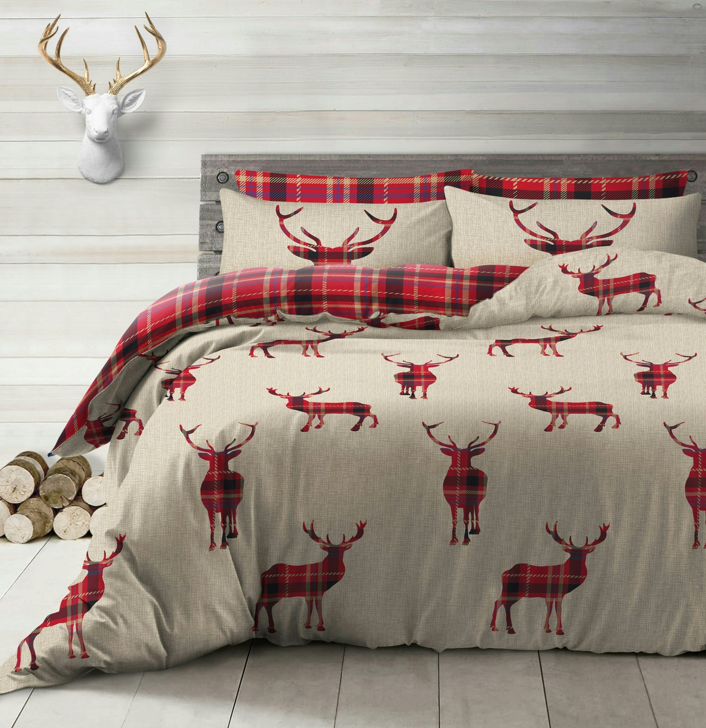 Velosso Brown Stag Reversible Printed Cotton Blend Duvet Cover And Pillowcase Set - Double