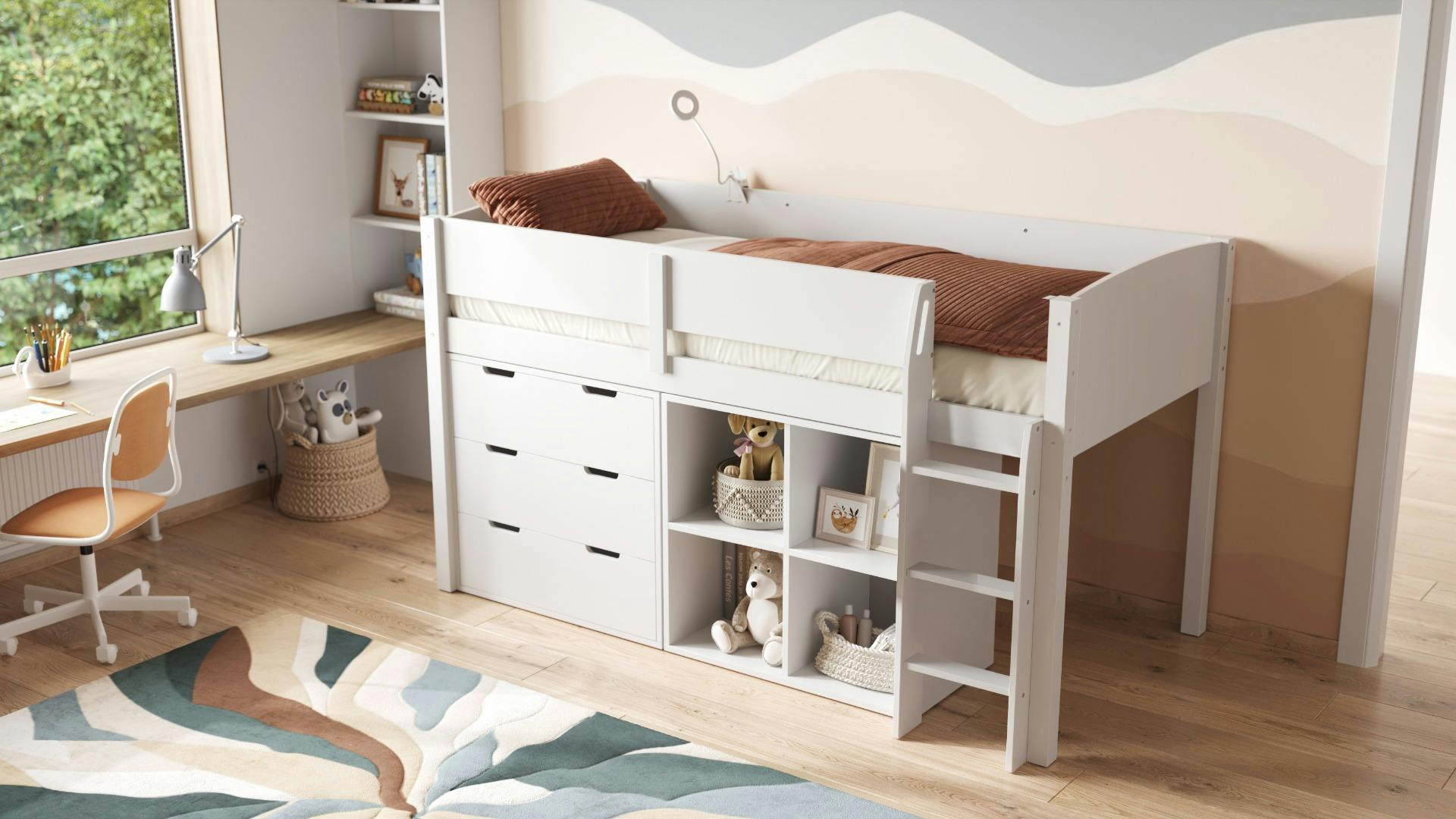 Flair White Loop Mid Sleeper Bed Full Set - Single