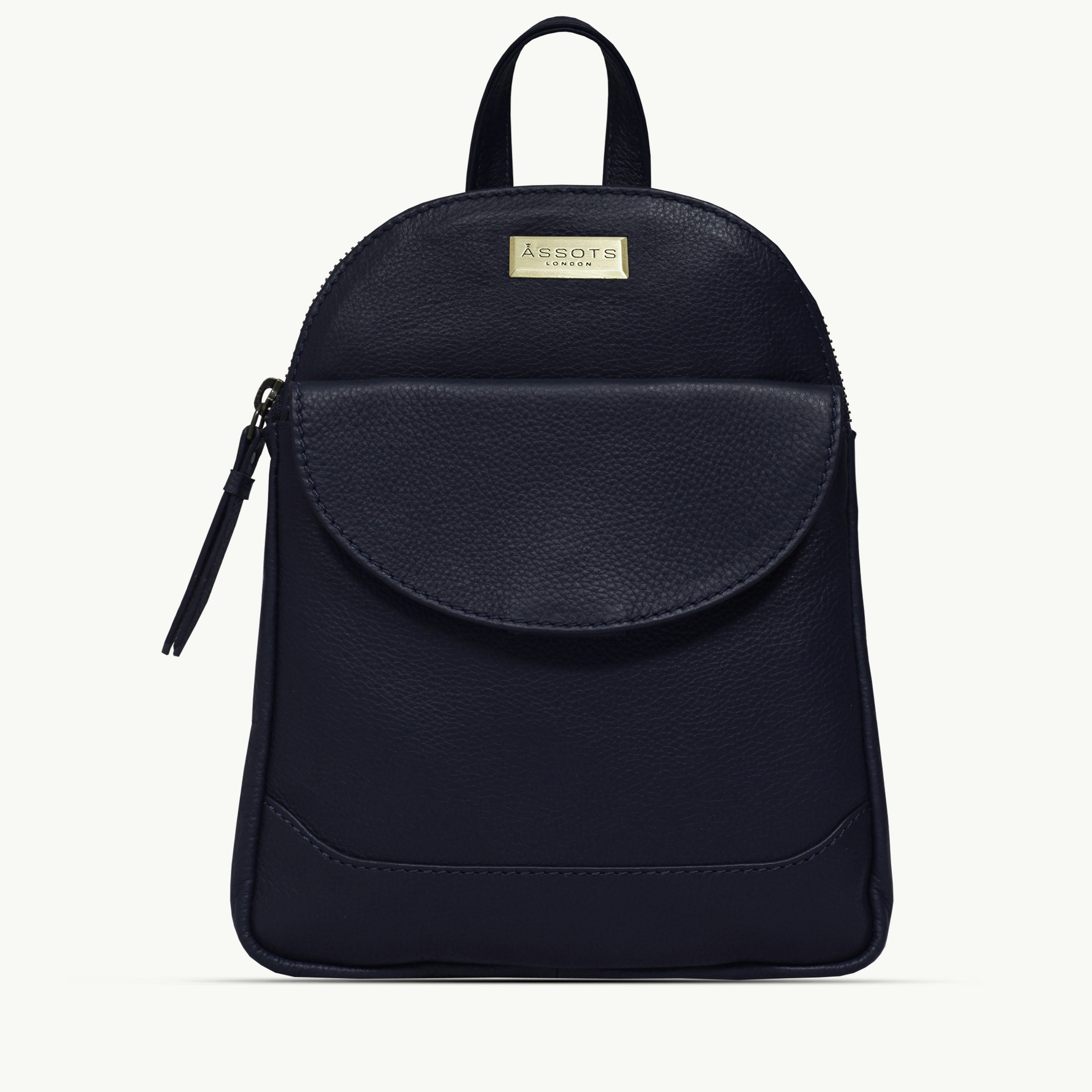 Assots London Grain 'George' Navy Mini Pebble Leather Backpack Small