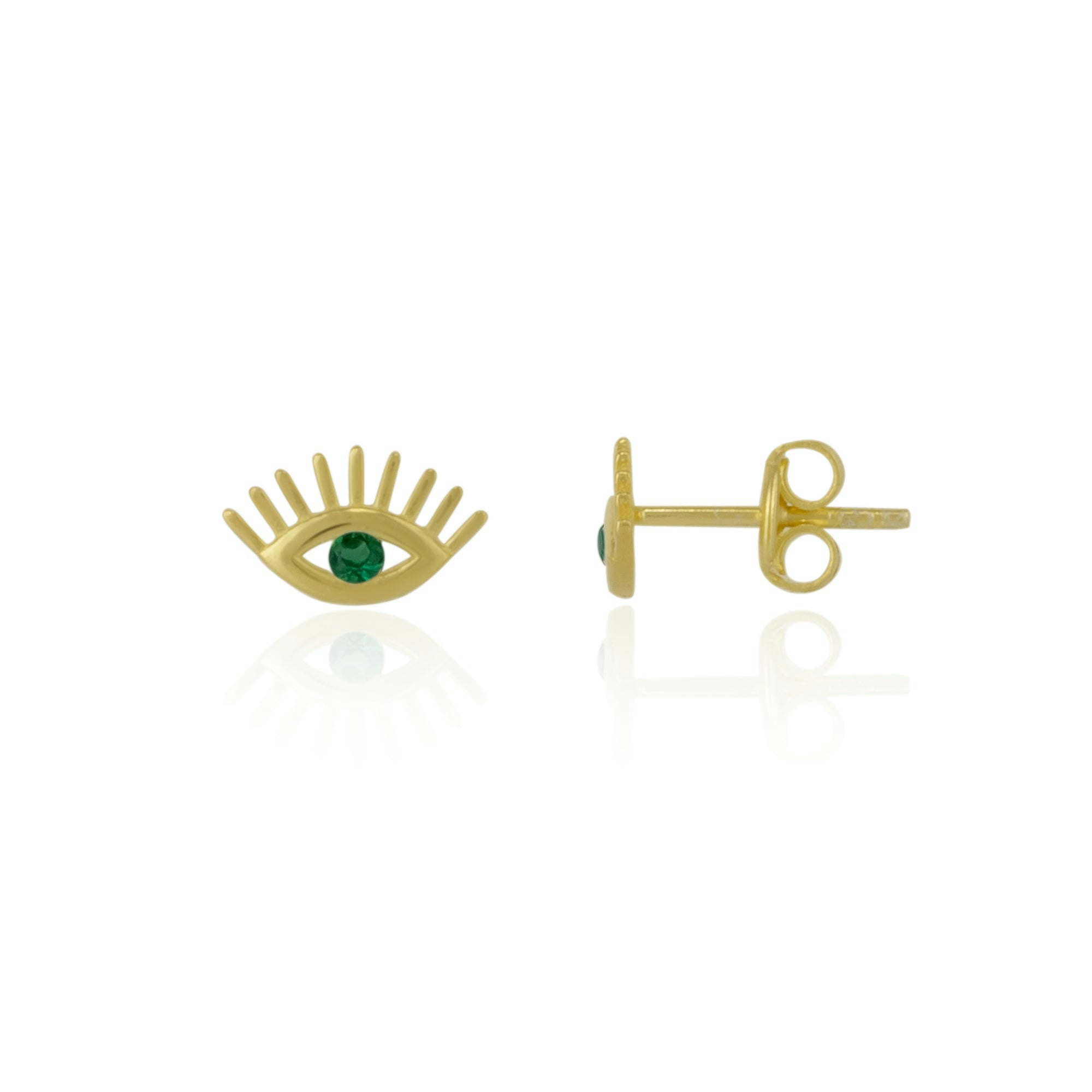 Spero London Silver/Gold Emerald Color Eye Stud Earrings Sterling
