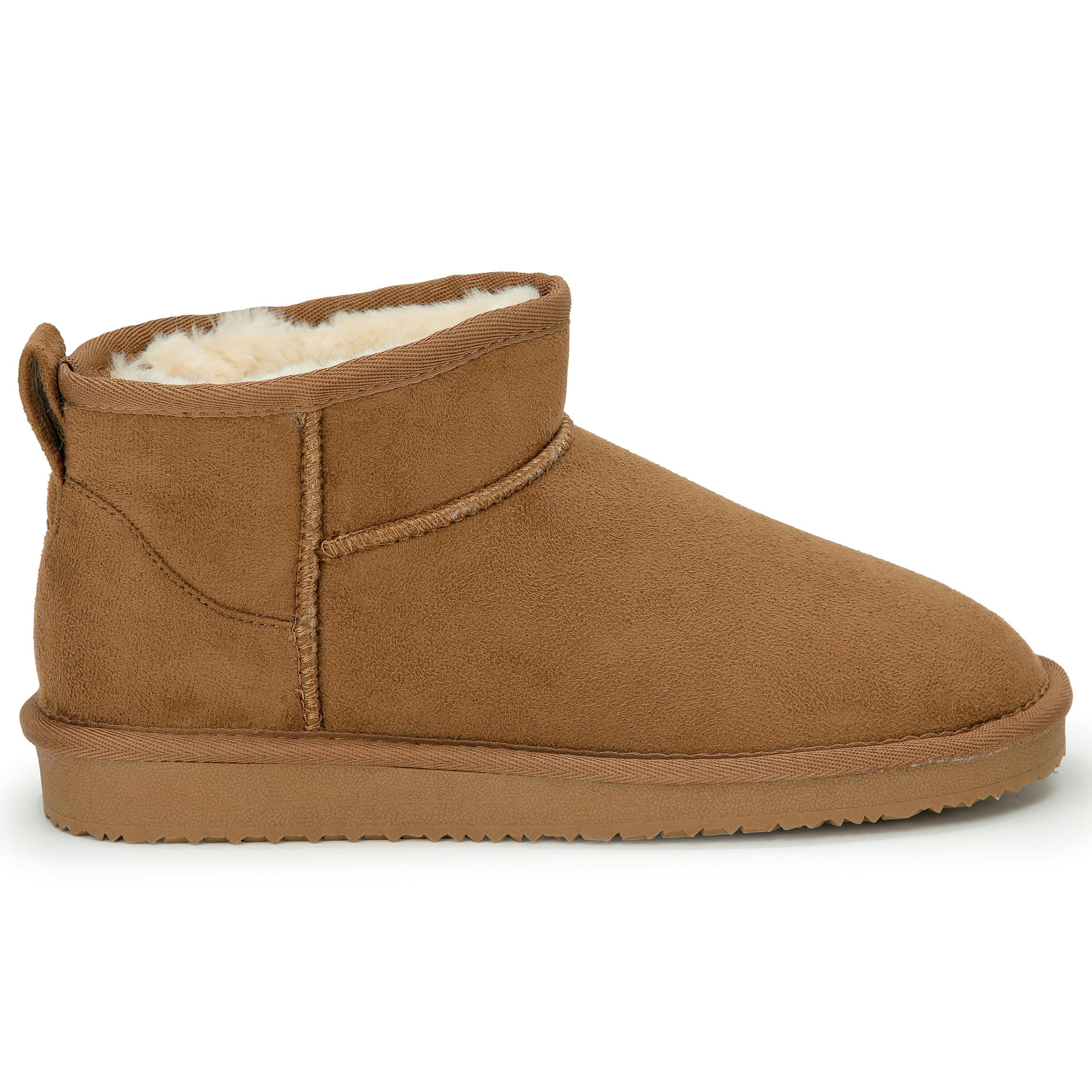 Viva Women's Light/Brown Faux Fur Lined Boot Slippers - Memory Foam Anti-Slip Sole - 6