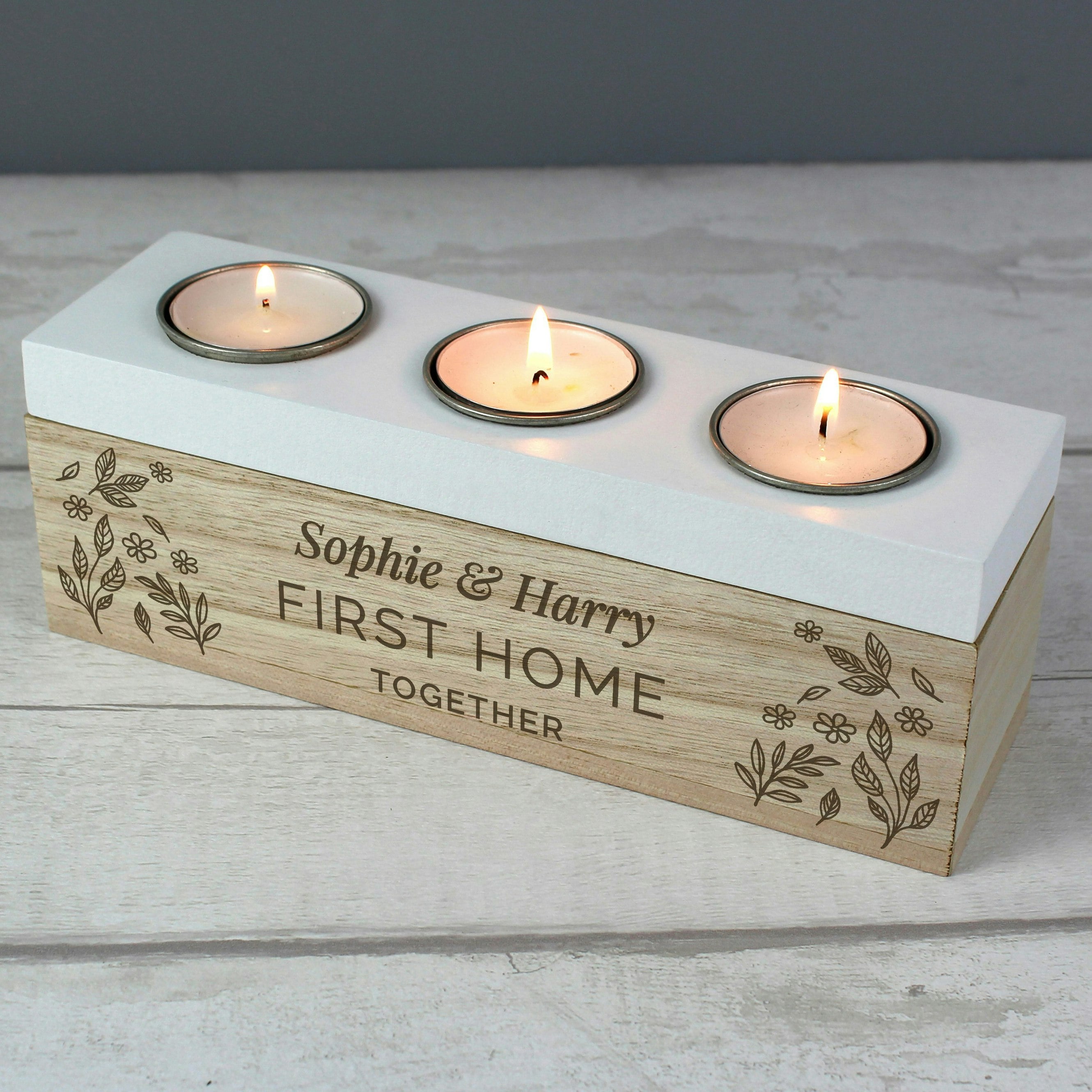 Personalised Memento Company Light Personalised Floral Triple Tea Box