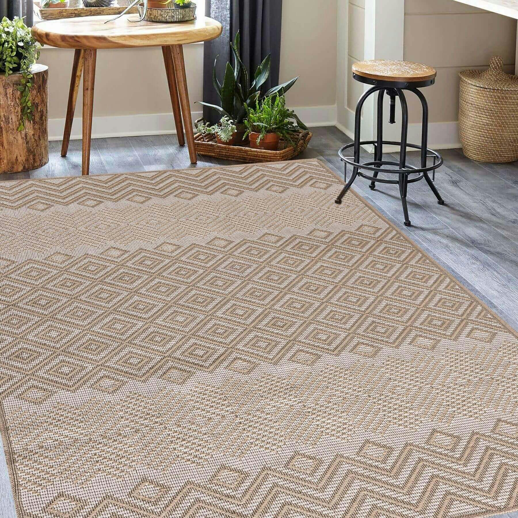 Rackhams Beige Diamond Jute Looking Washable Rug - 120X170 Cm