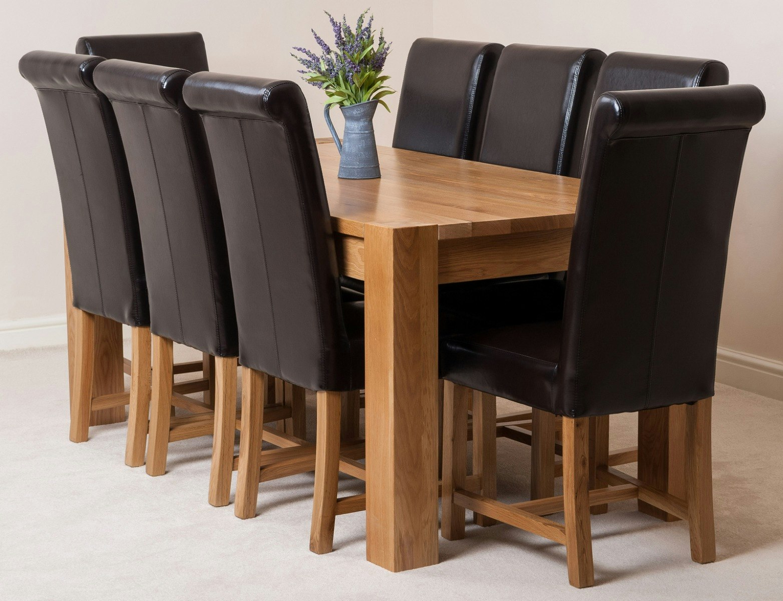 That's Furniture Brown Kuba Large Oak Dining Table With Washington Leather Chairs - 8 Chairs