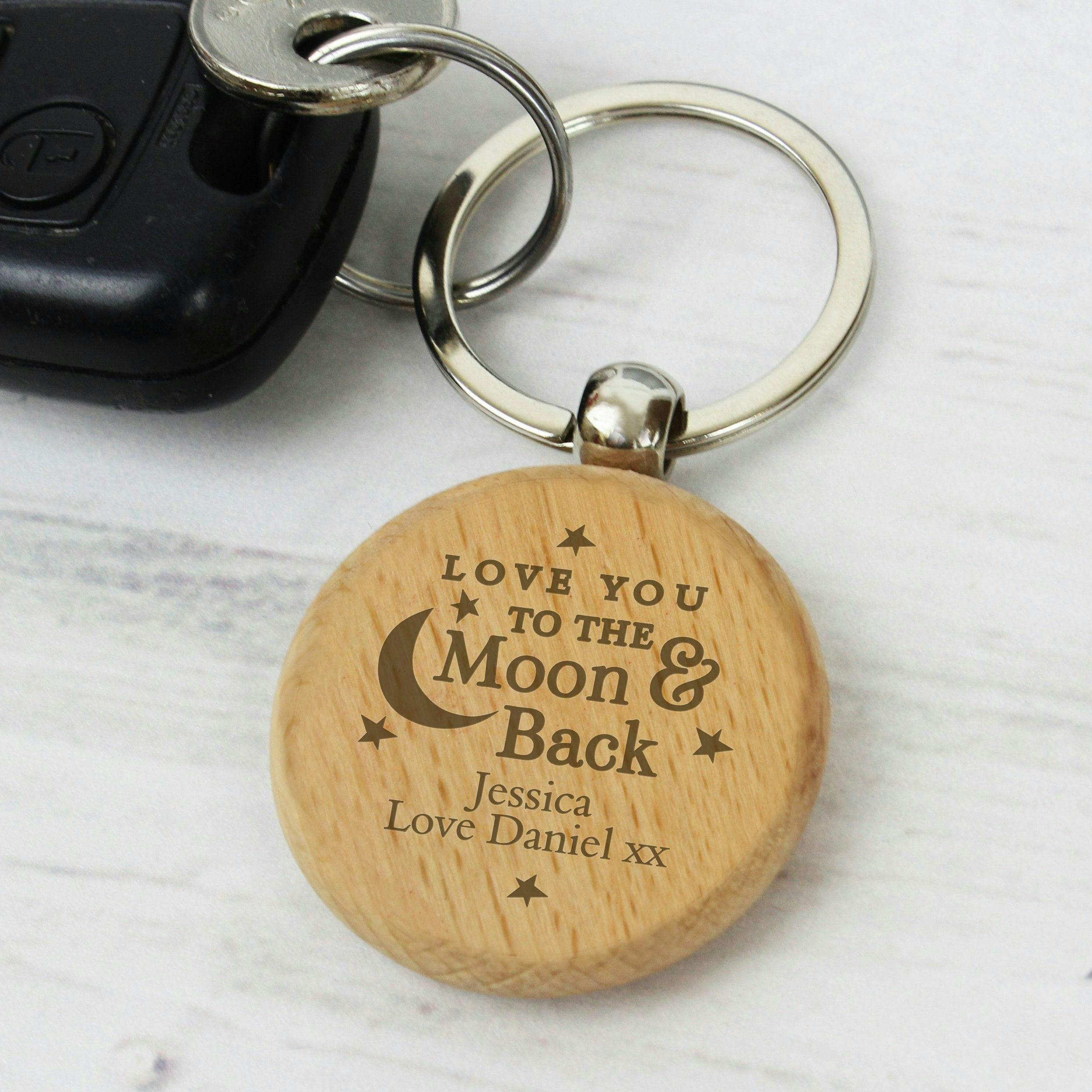 Personalised Memento Company Personalised Moon & Back Wooden Keyring