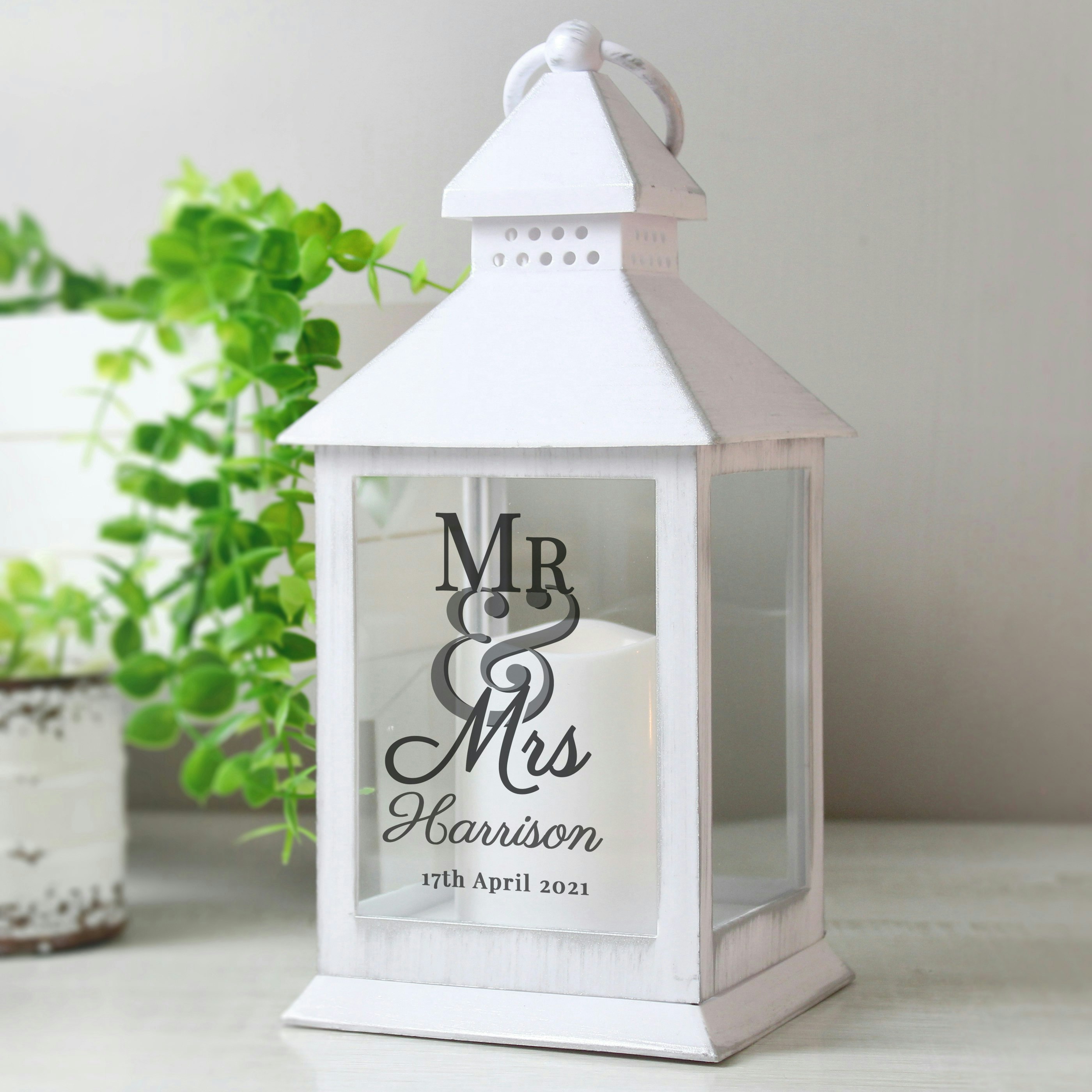 Personalised Memento Company White Personalised Mr & Mrs Wedding Lantern