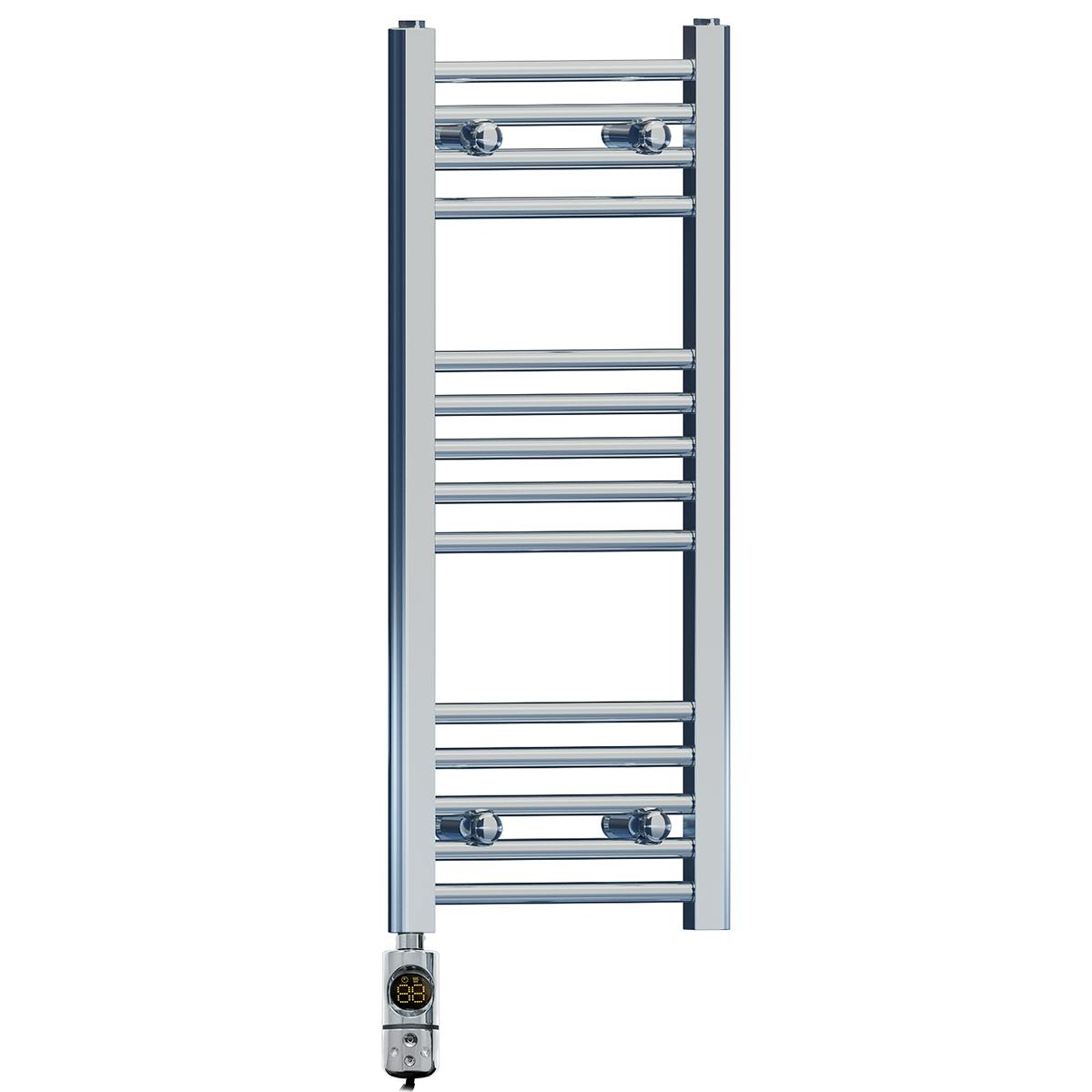 Myhomeware 300 X 800 Mm Chrome Electric Bathroom Towel Rail Radiator Heater With Af Thermostatic Electric Element Pre-Filled