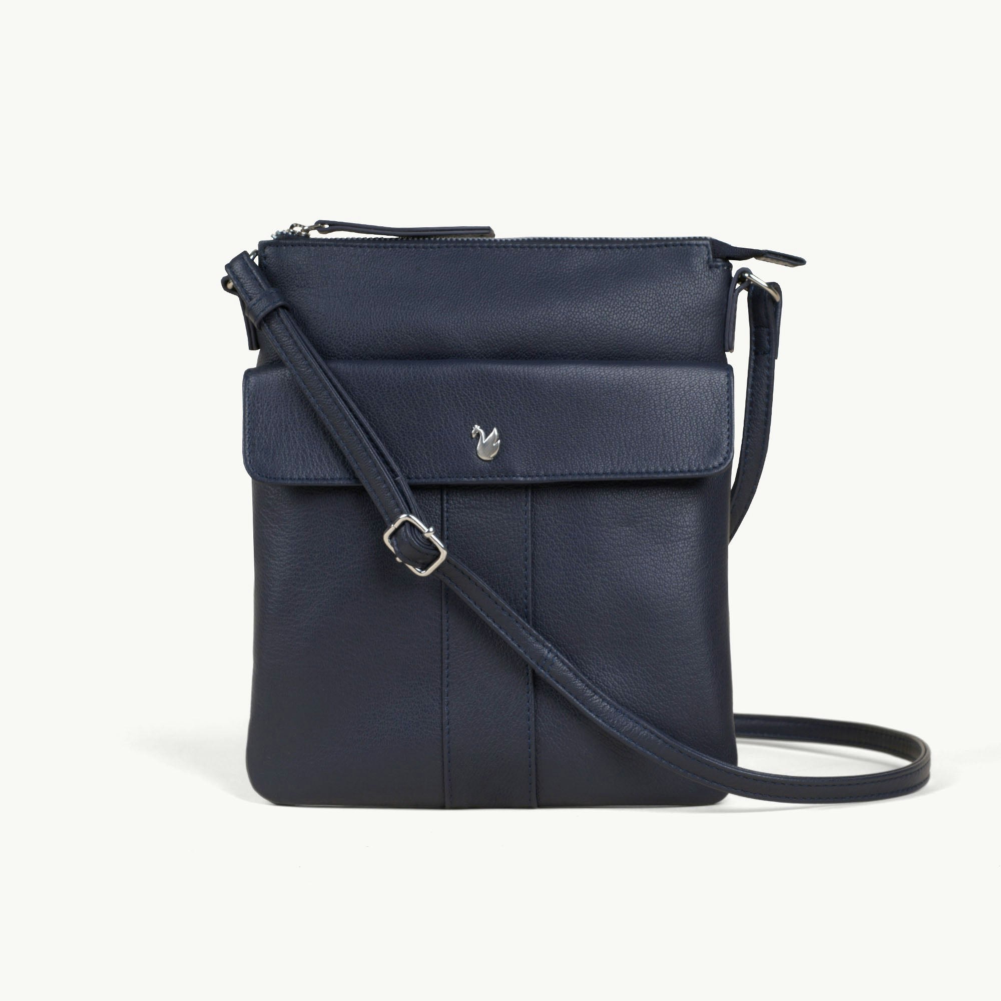 Assots London Grain 'Amba' Navy Soft Nappa Full Real Leather Crossbody Bag