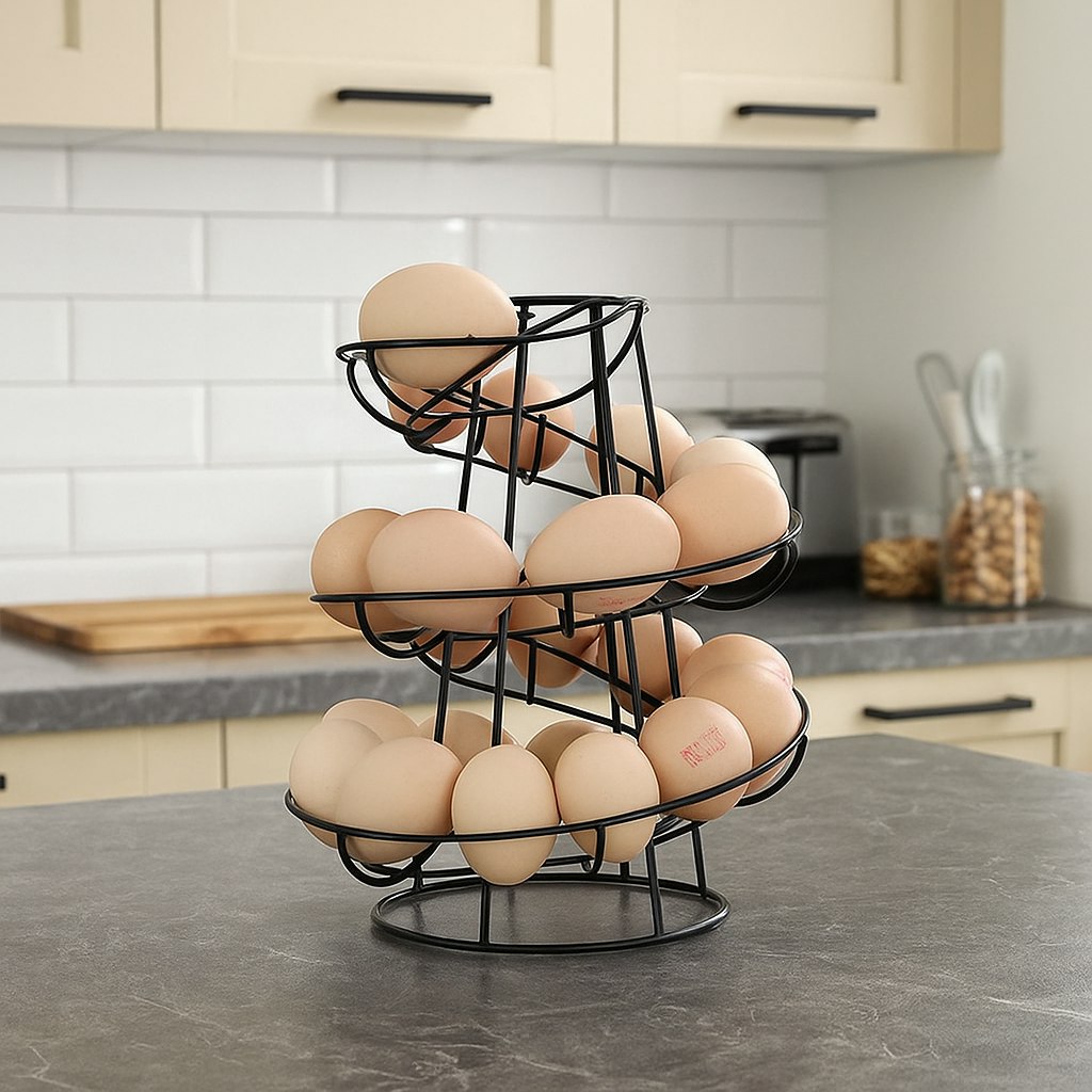 Modcraft Black Spiral Egg Rack Stand Helter Skelter Style Holds 18 Eggs Kitchen Counter Storage