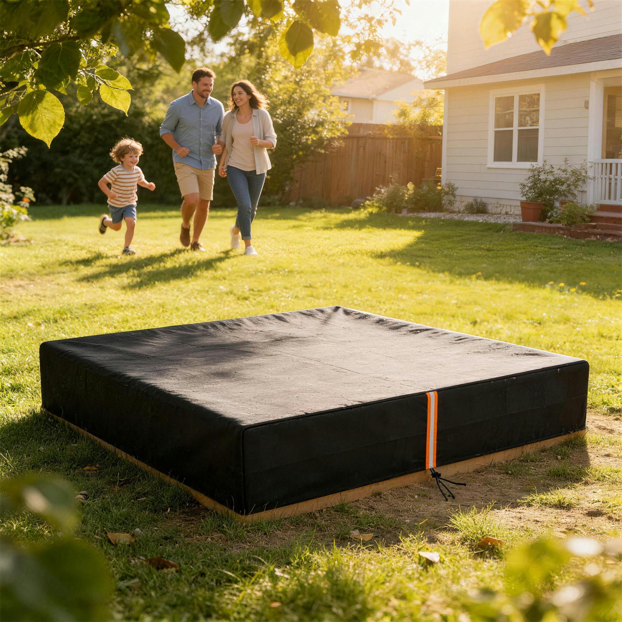 Aiyaplay Black/Orange Sandbox Cover, Square Sandpit Cover With Drawstring & Elastic Band - 25 X 125 X 20 Cm - Sandbox Cover