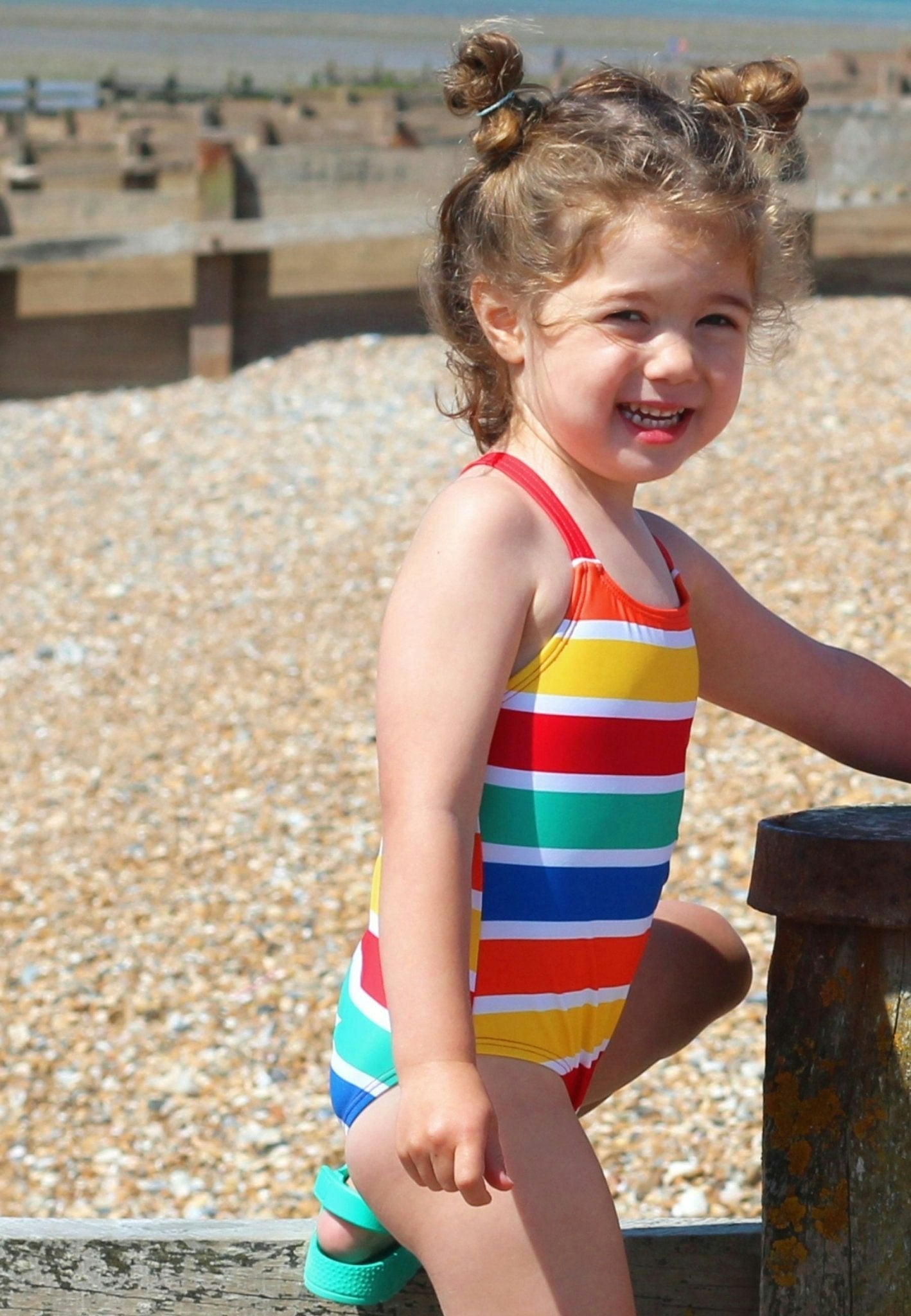 Toby Tiger Red Happy Stripe Print Kids' Swimsuit - 4-5Y / 110Cm