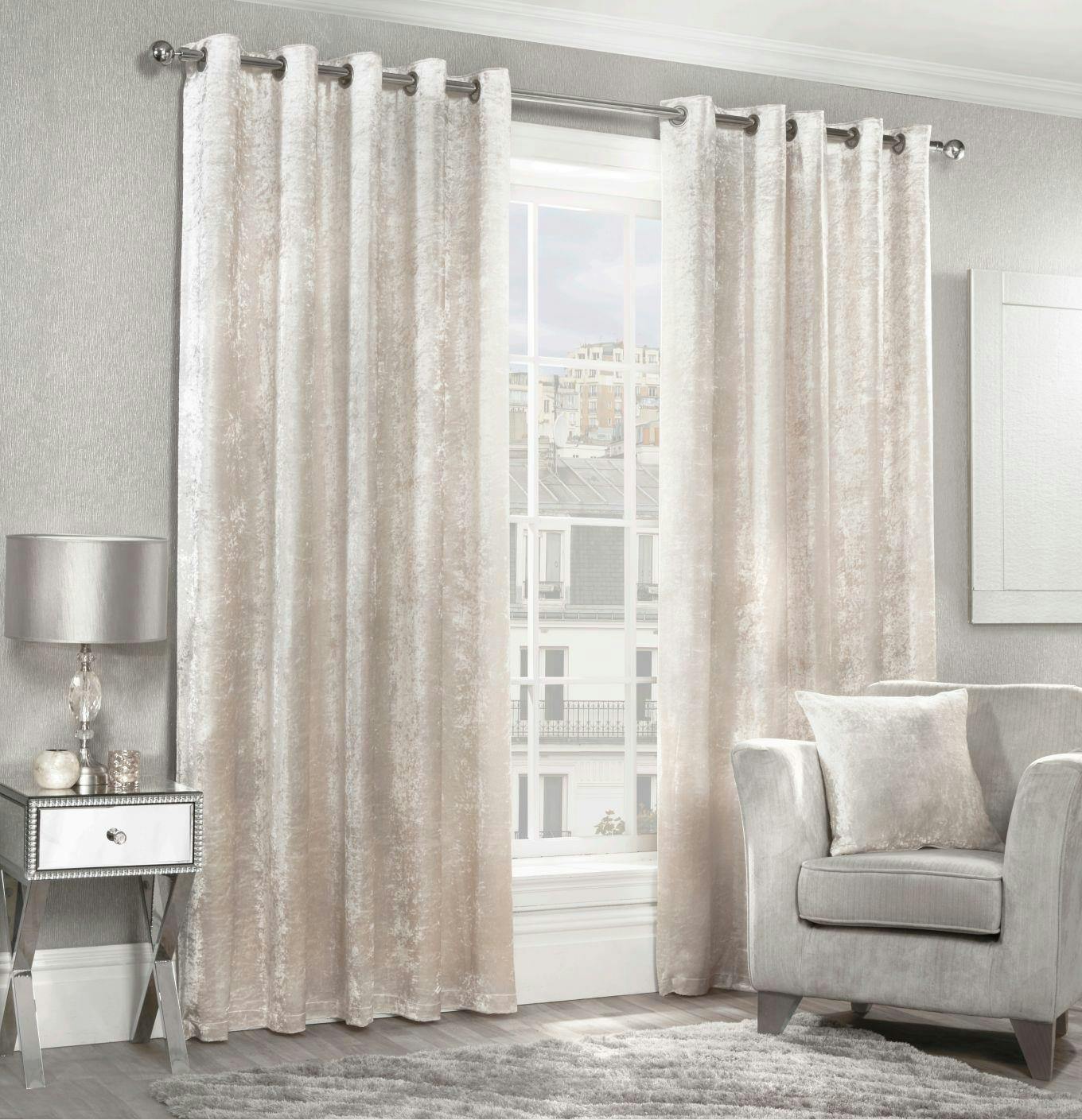 Rackhams Cream Luxury Crushed Velvet Fully Lined Ring Top Curtains - 168Cm Width X 137Cm Drop