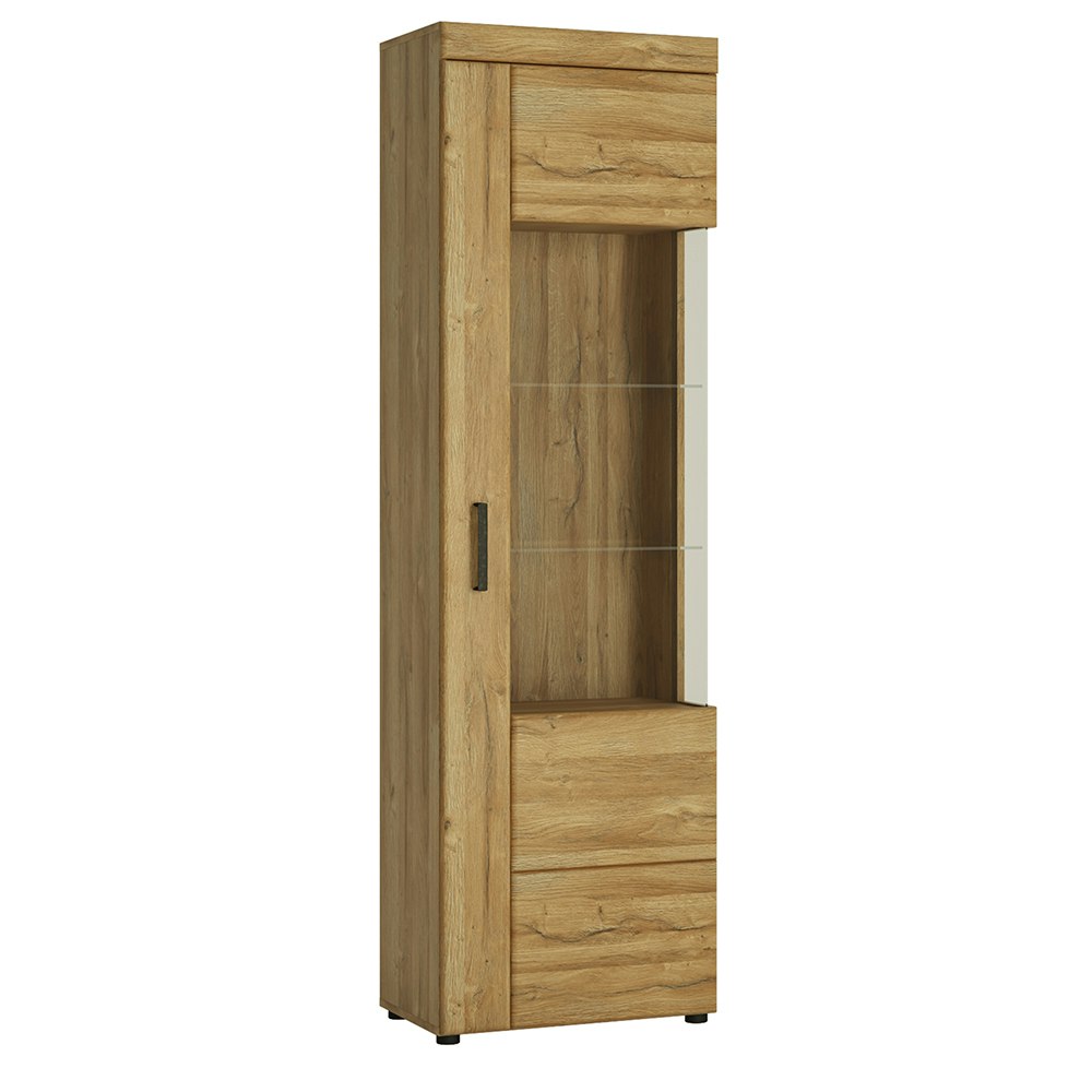 Rackhams Cortina Tall Glazed Display Cabinet (Rh) In Grandson Oak - Full Assembly Required - Grandson Oak - Matt