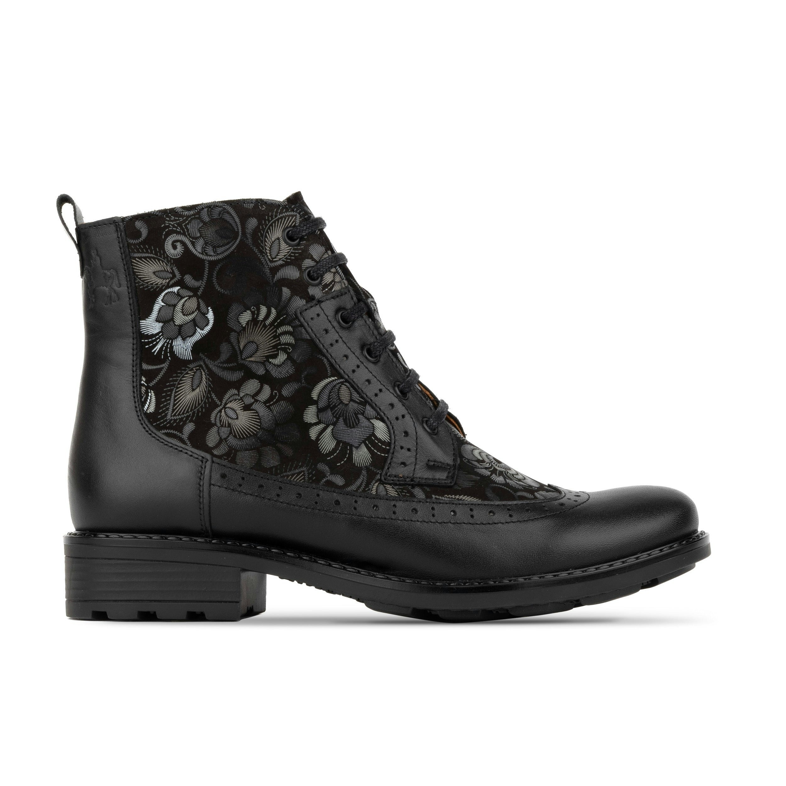 Embassy London Women's Black Milliner - Emboss - Leather Round Toe Rubber Sole Ankle Boot In - Uk 9 / Eu 42 / Us 11