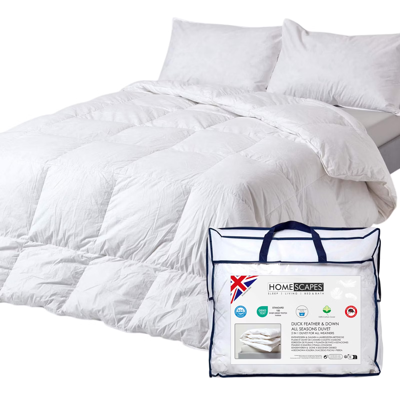 Homescapes White Duck Feather And Down All Season Duvet - Single