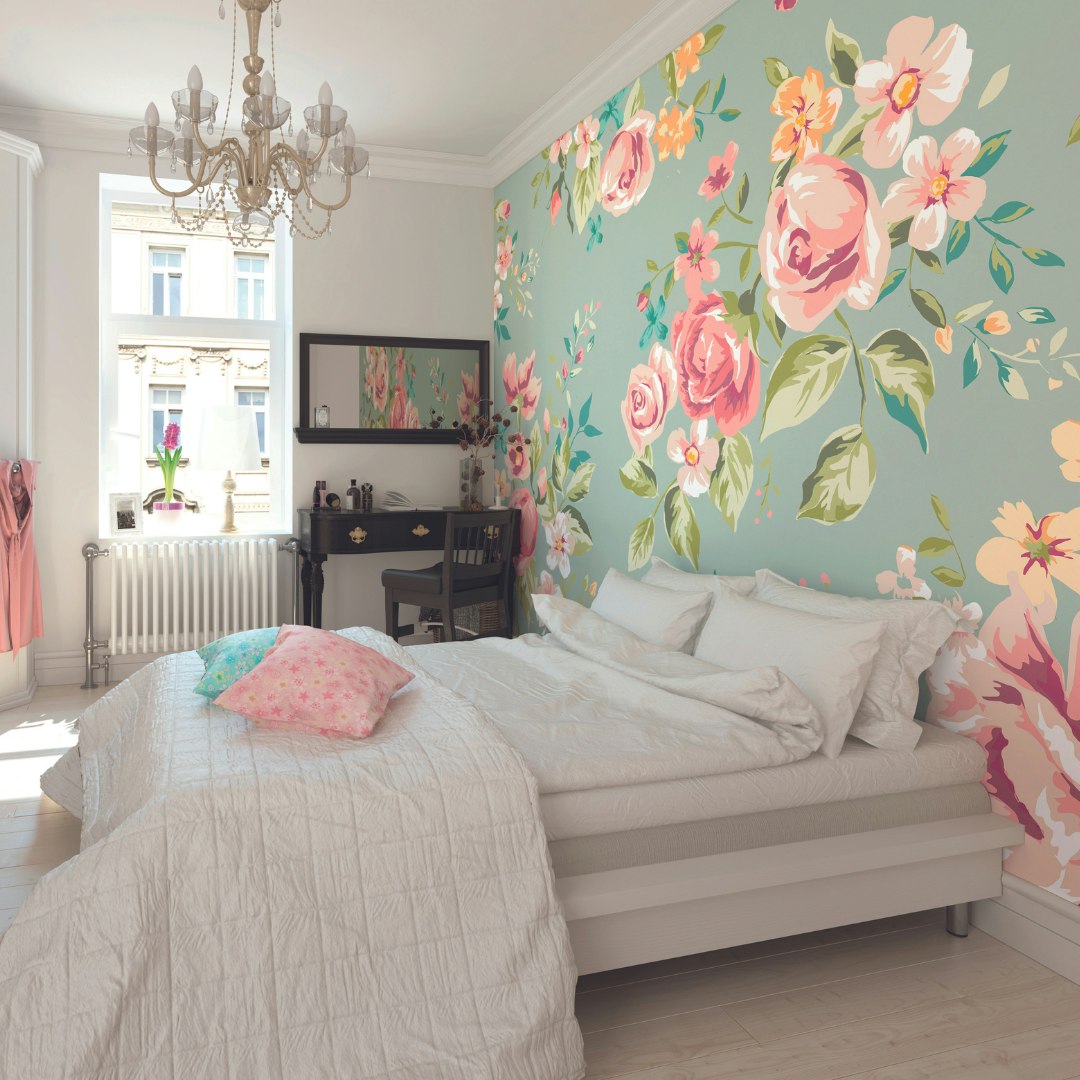 Origin Murals Flowery Wall Mural - Duck Egg - Duck Egg - Medium - W300cm X H240cm
