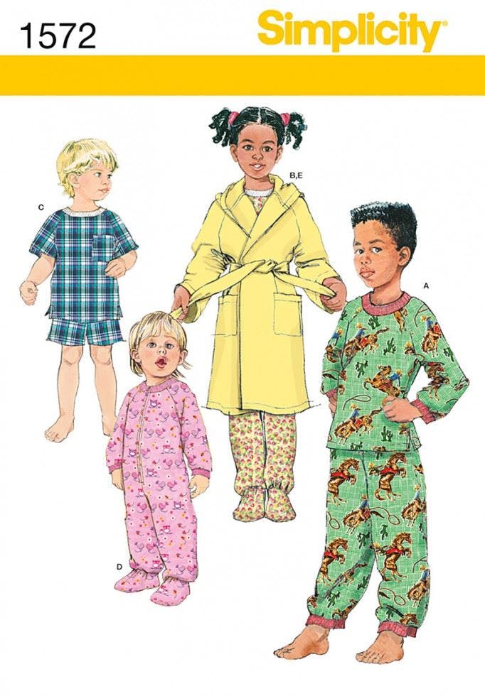 Simplicity Sewing Pattern 1572, Robes, Onesies, Trousers, Pyjamas, Shorts, Tops For Kids, Ages: 1/2 - 2 - Intermediate - Ages: 1/2 - 2